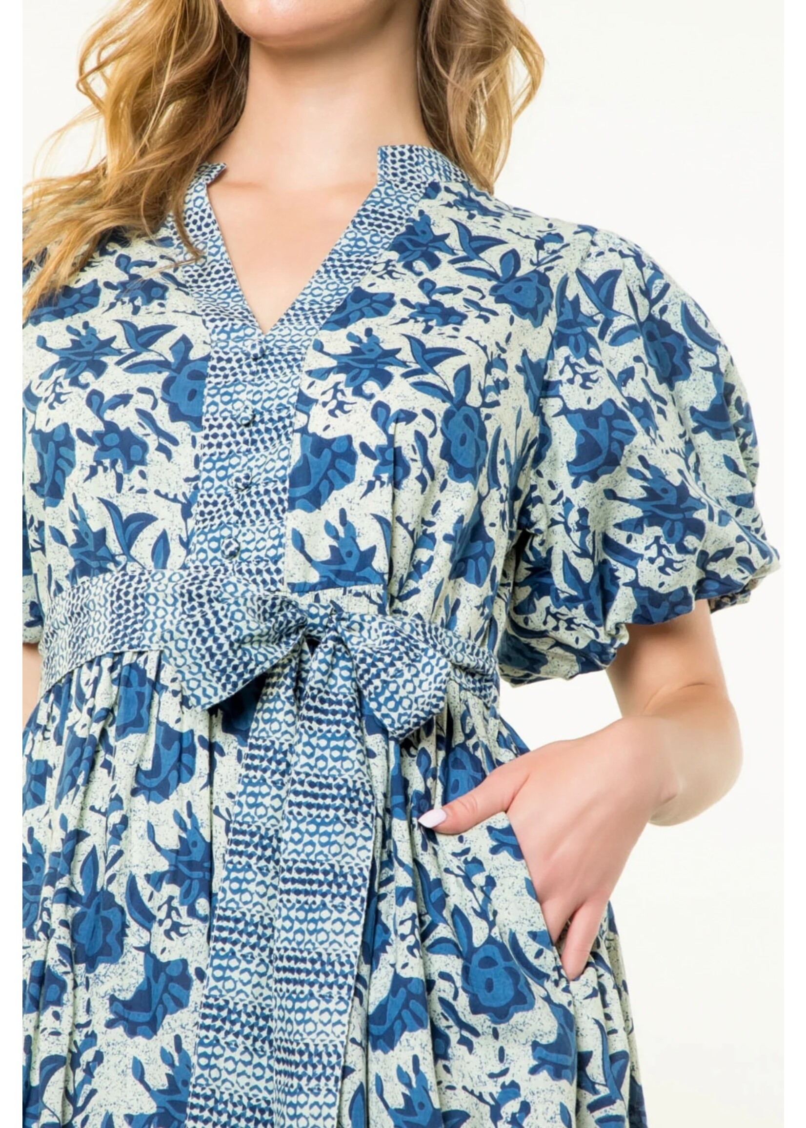 THML Puff Sleeve Print Dress