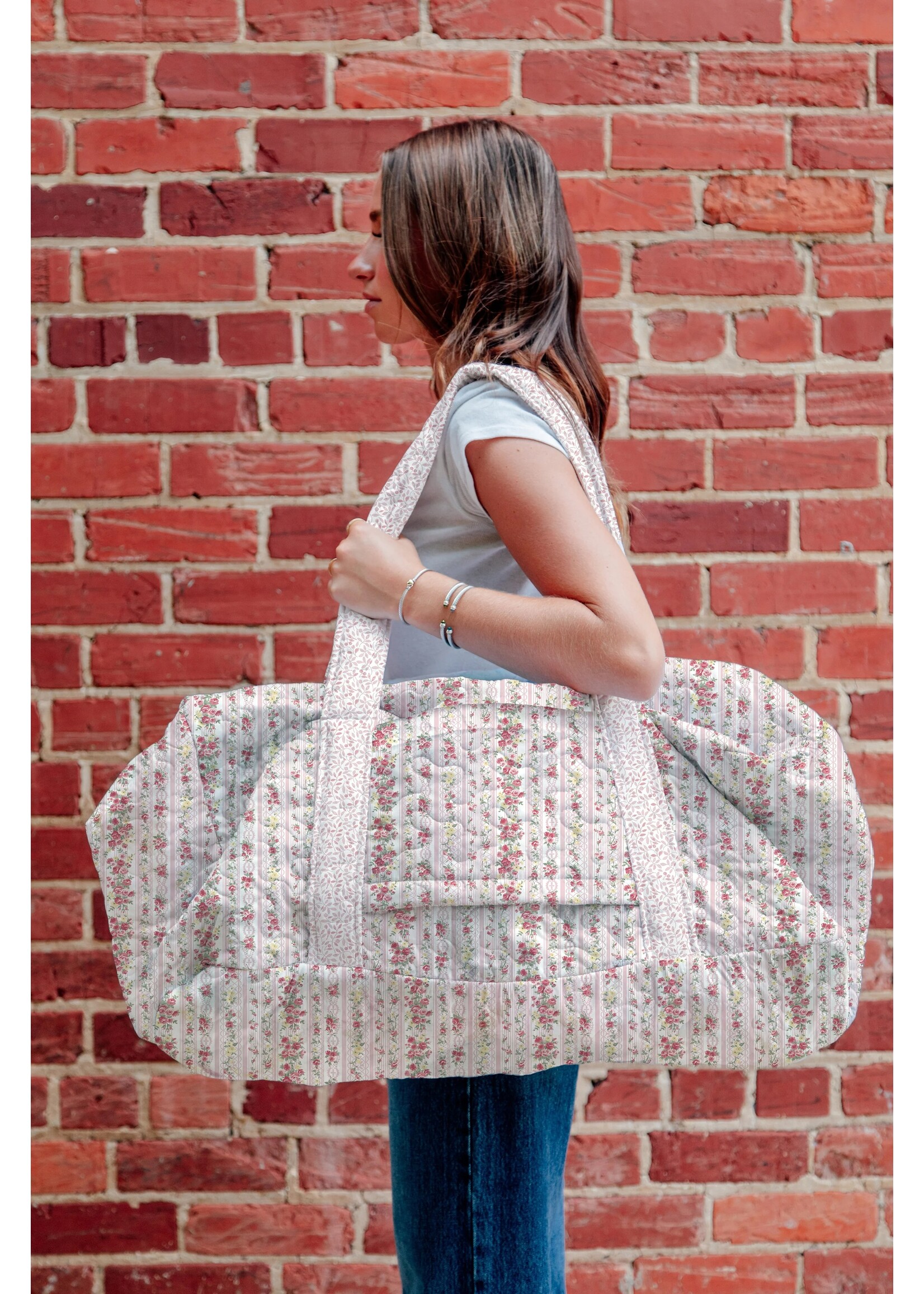 Ida Mae Home Wilshire Stripe Pink Quilted Duffle Bag