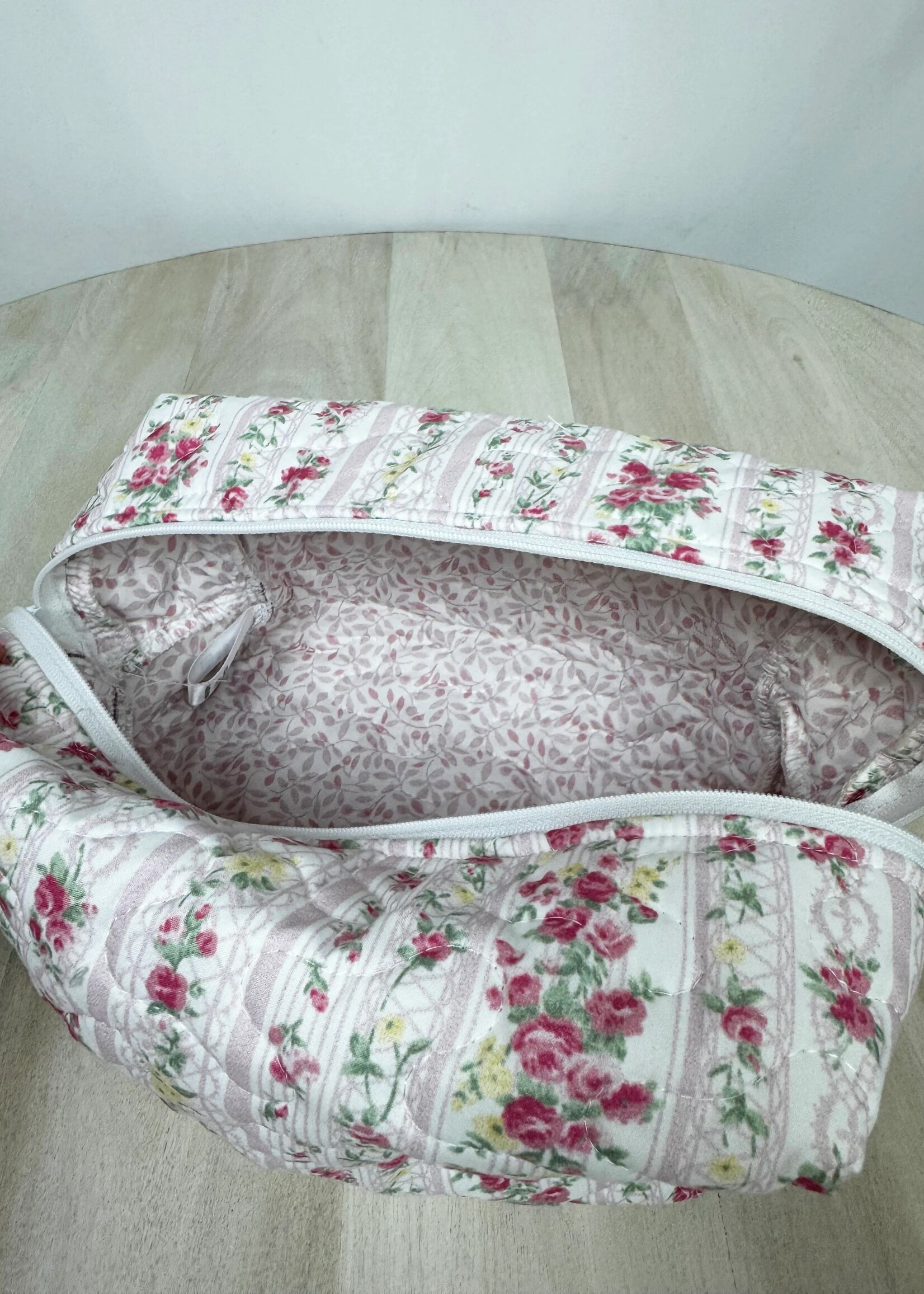 Ida Mae Home Wilshire Stripe Pink Quilted Large Makeup Bag