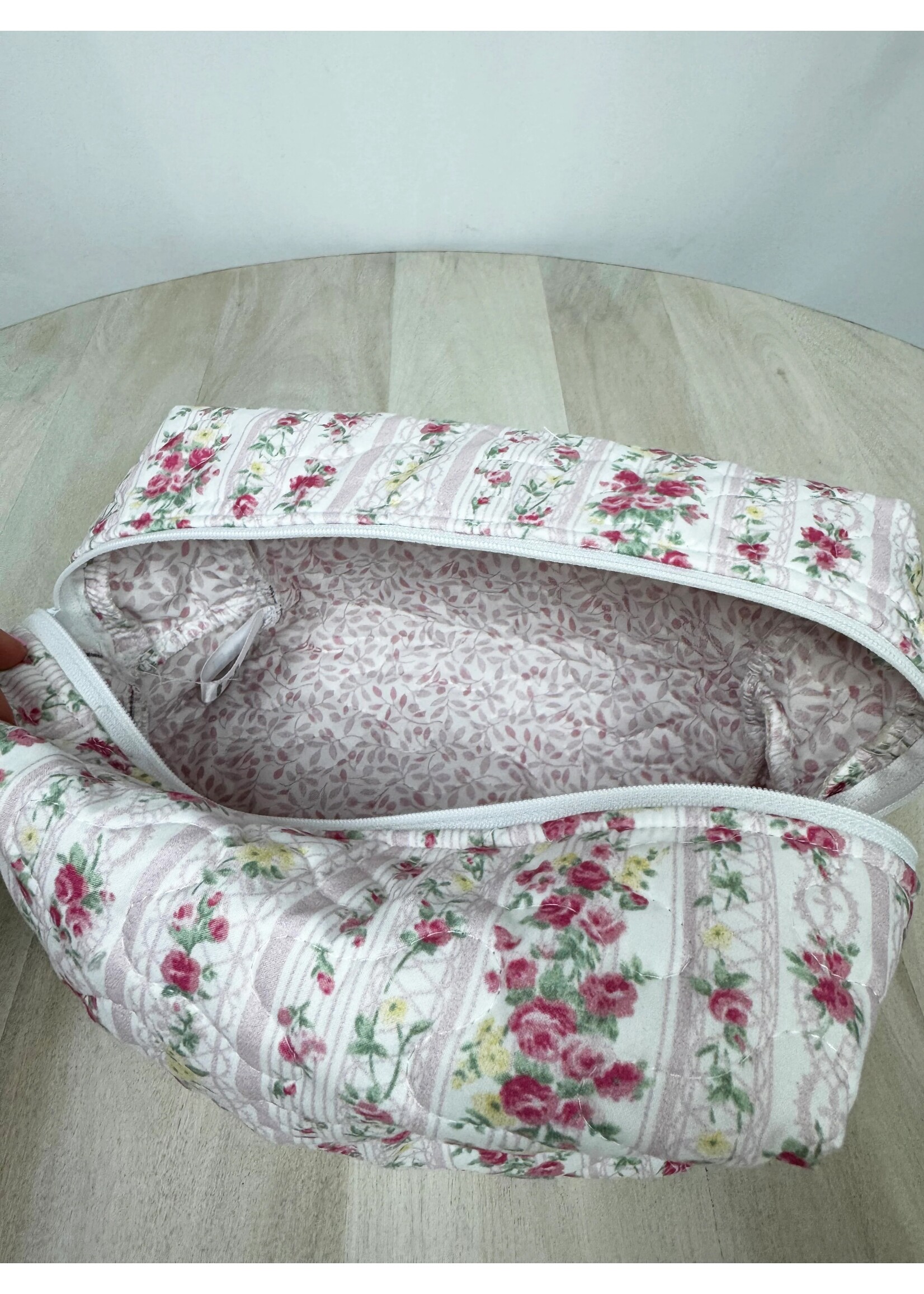 Ida Mae Home Wilshire Stripe Pink Quilted Large Makeup Bag