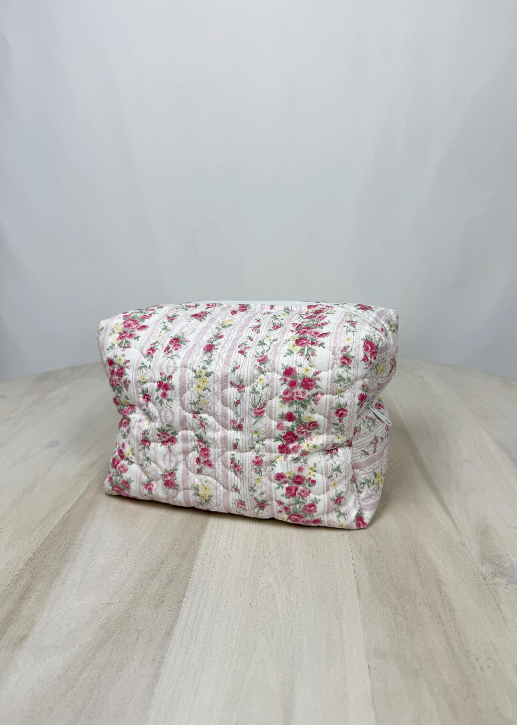 Ida Mae Home Wilshire Stripe Pink Quilted Large Makeup Bag