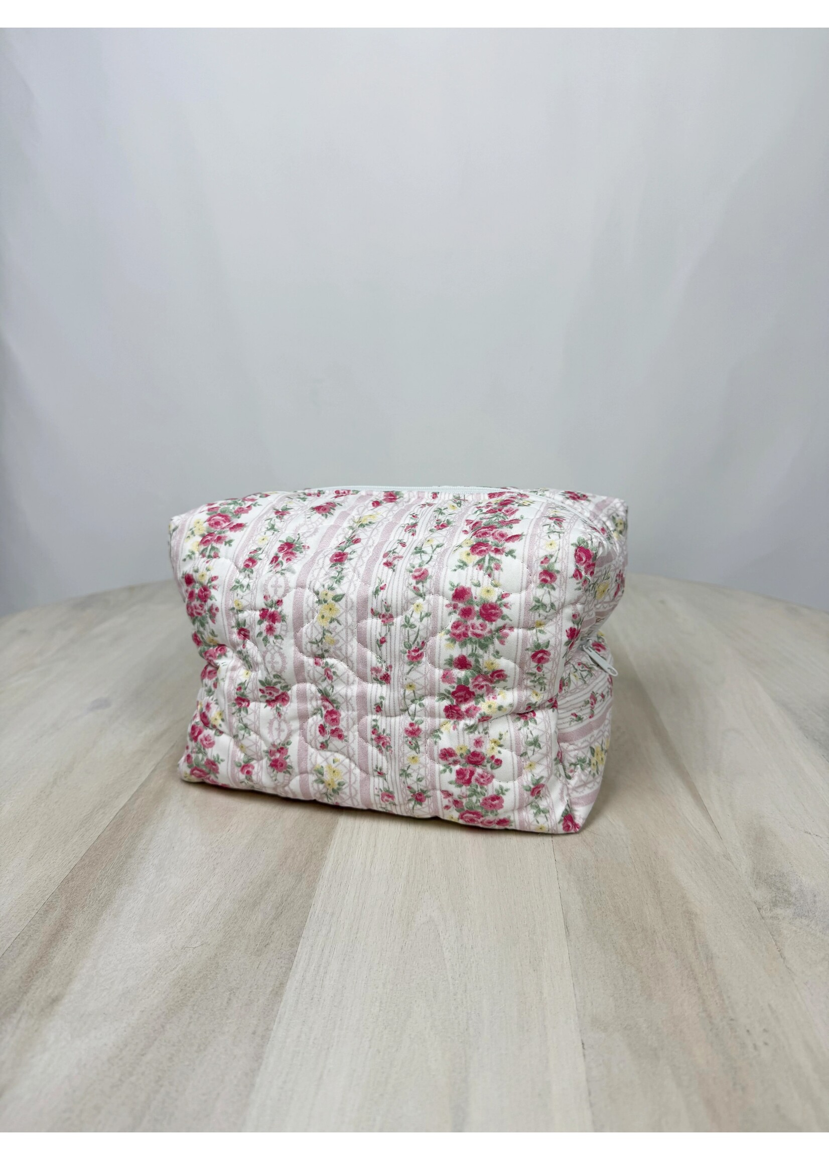 Ida Mae Home Wilshire Stripe Pink Quilted Large Makeup Bag