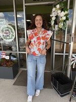 THML Flutter Sleeve Striped Flower Top