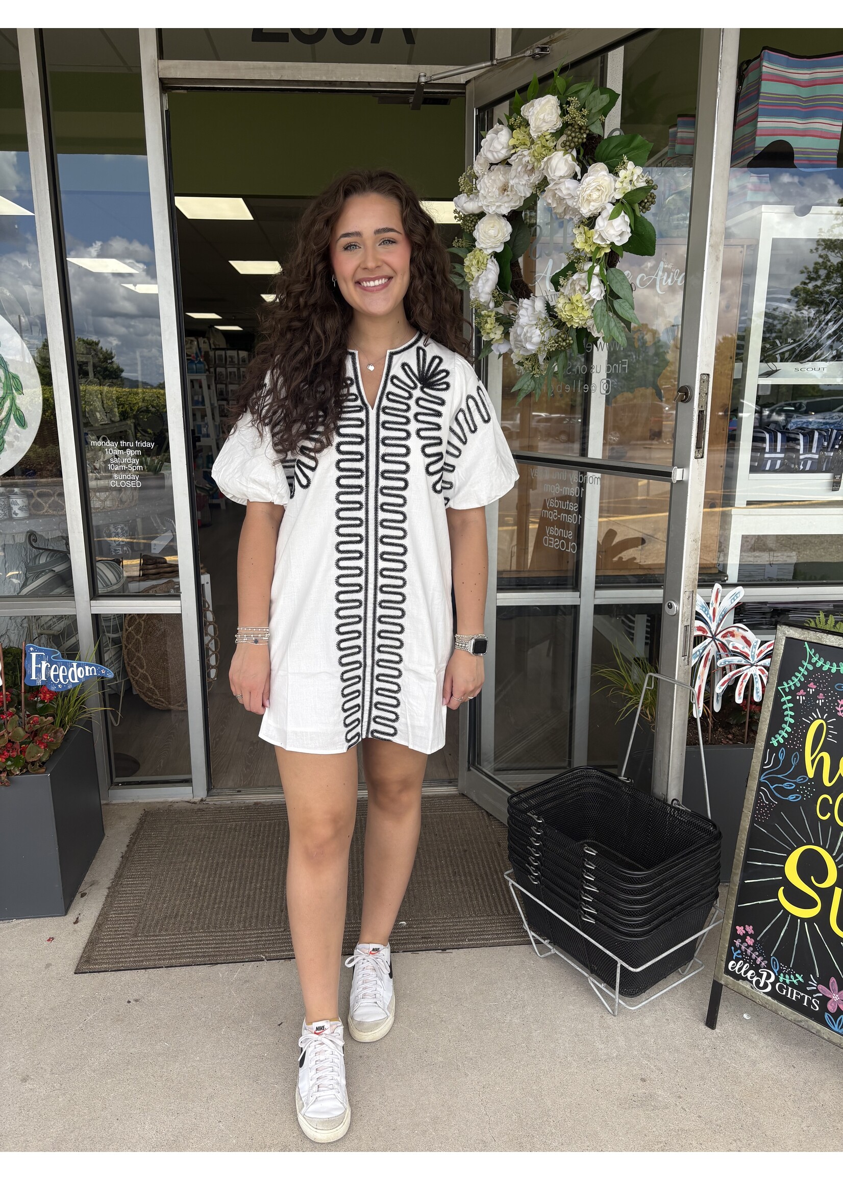 THML Puff Sleeve Embroidered Dress