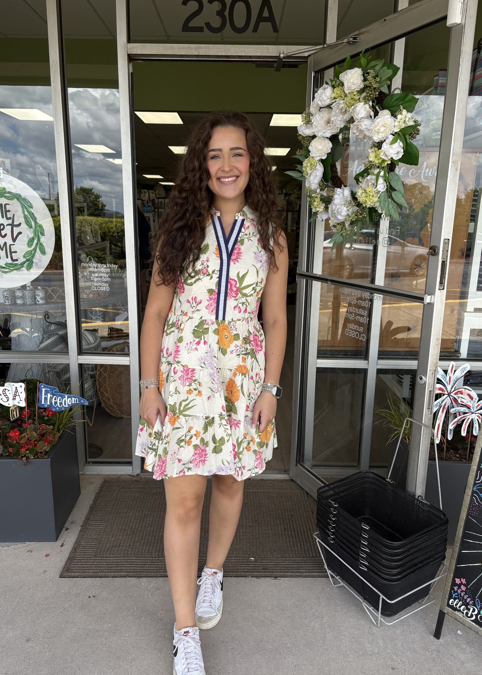 THML Sleeveless Tiered Floral Print Dress