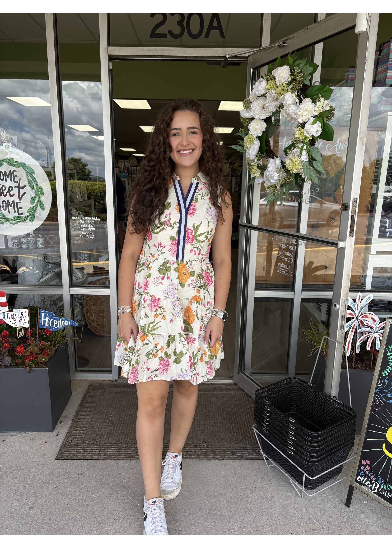 THML Sleeveless Tiered Floral Print Dress