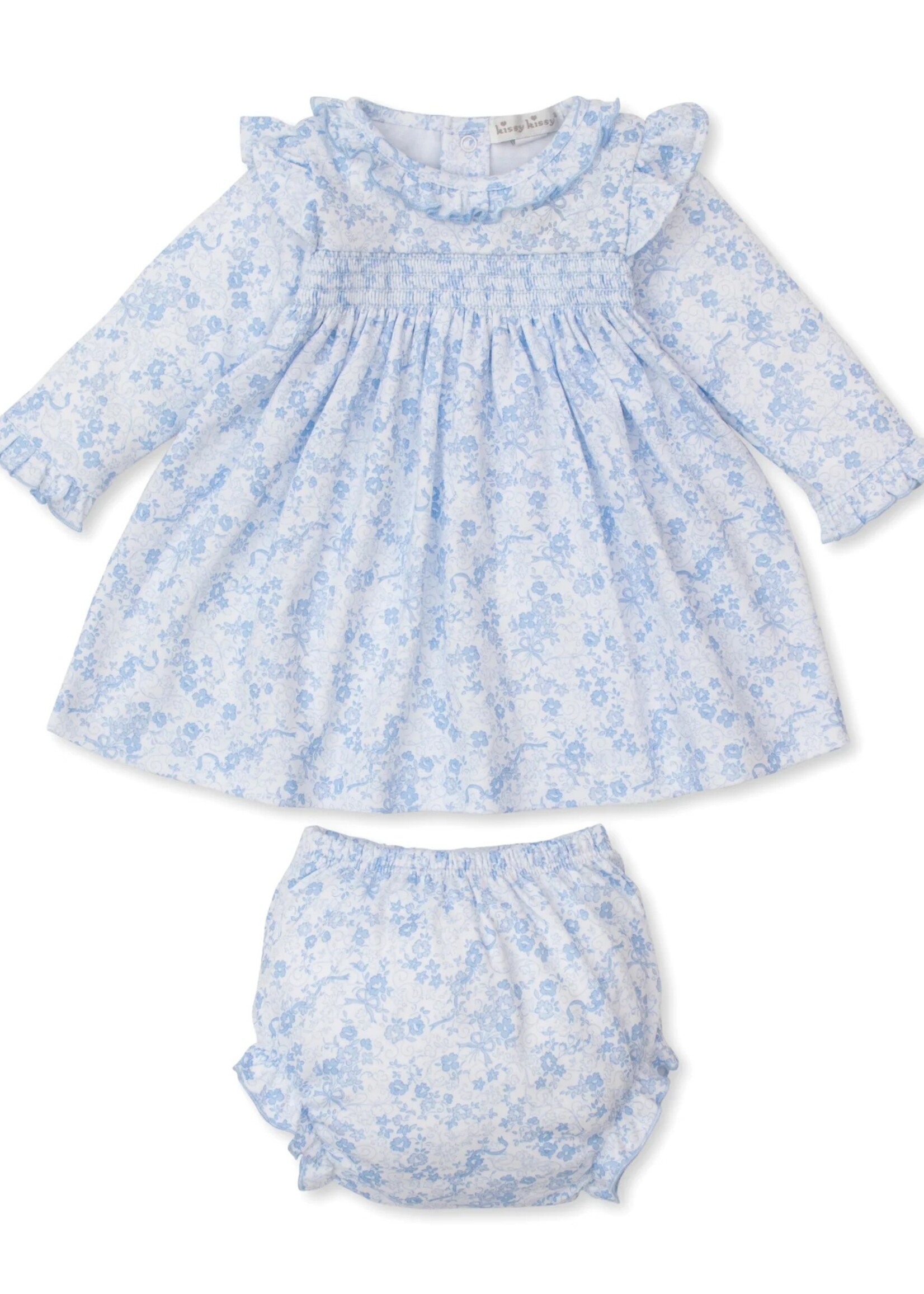 Kissy Kissy Old English Roses Light Blue Dress Set Smocked