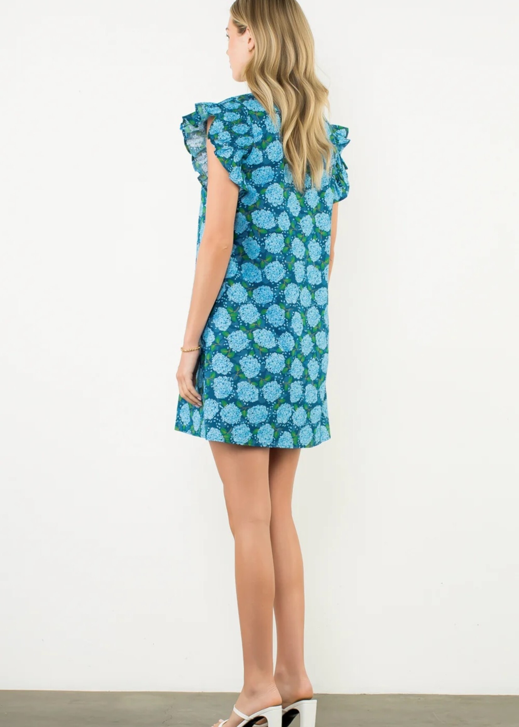 THML Flutter Sleeve Hydrangea Print Dress