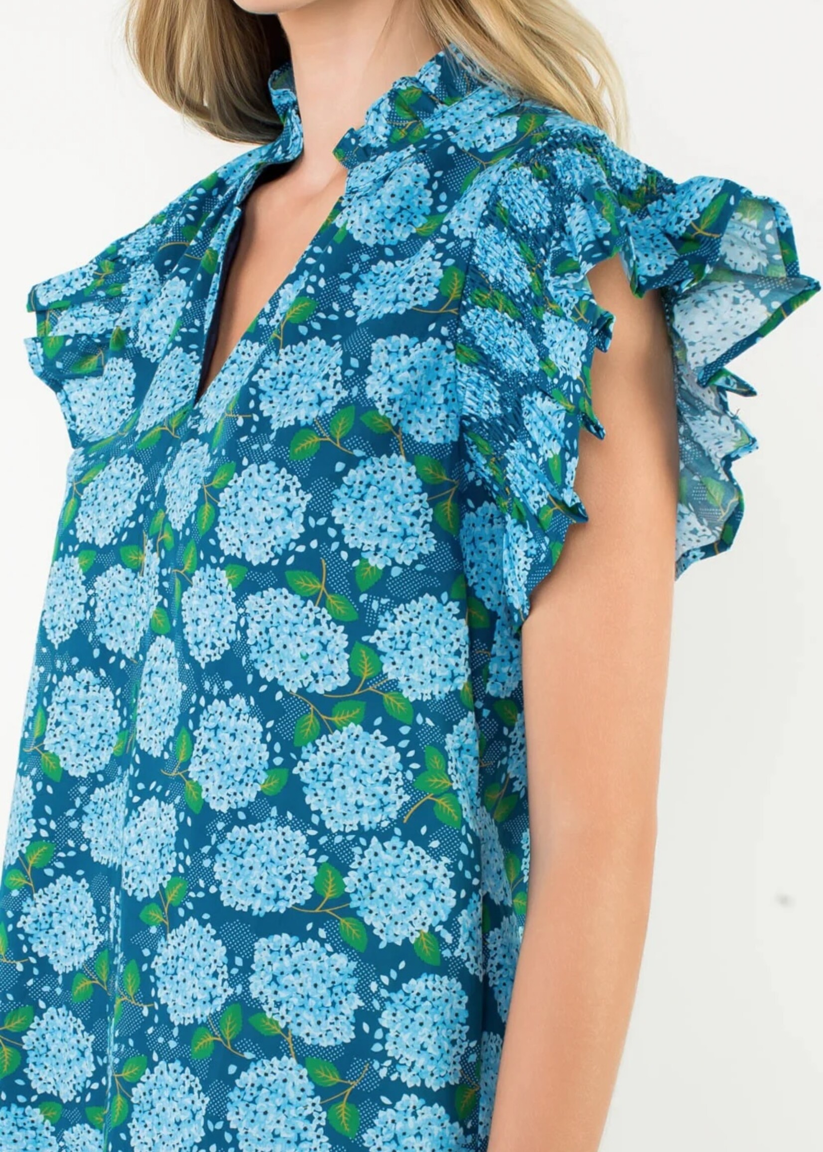 THML Flutter Sleeve Hydrangea Print Dress