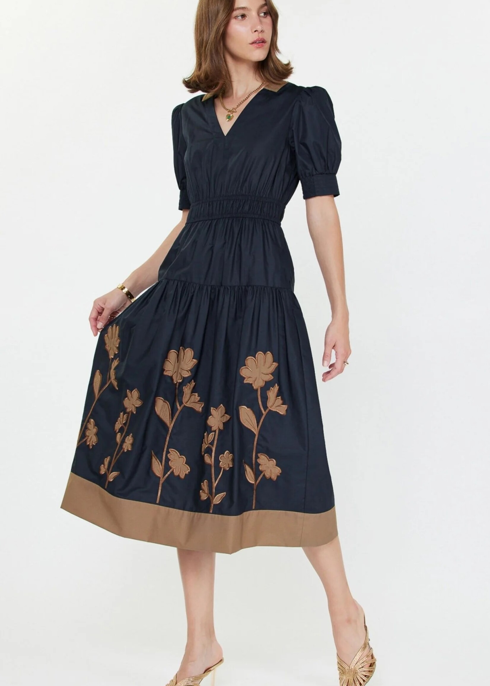 current air Vneck Midi Dress w/Elasticized Waist