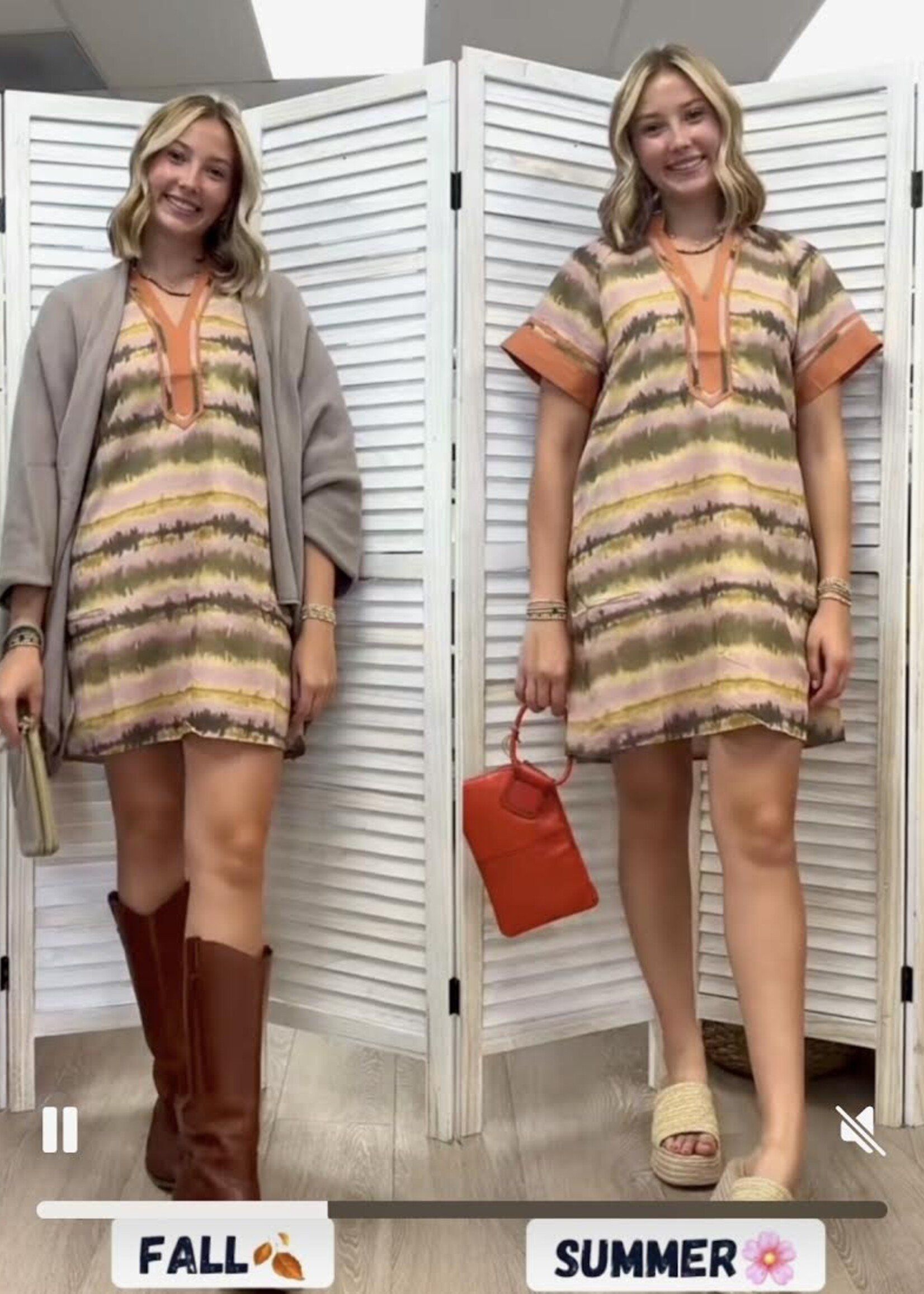 THML Short Sleeve V-Neck Abstract Dress