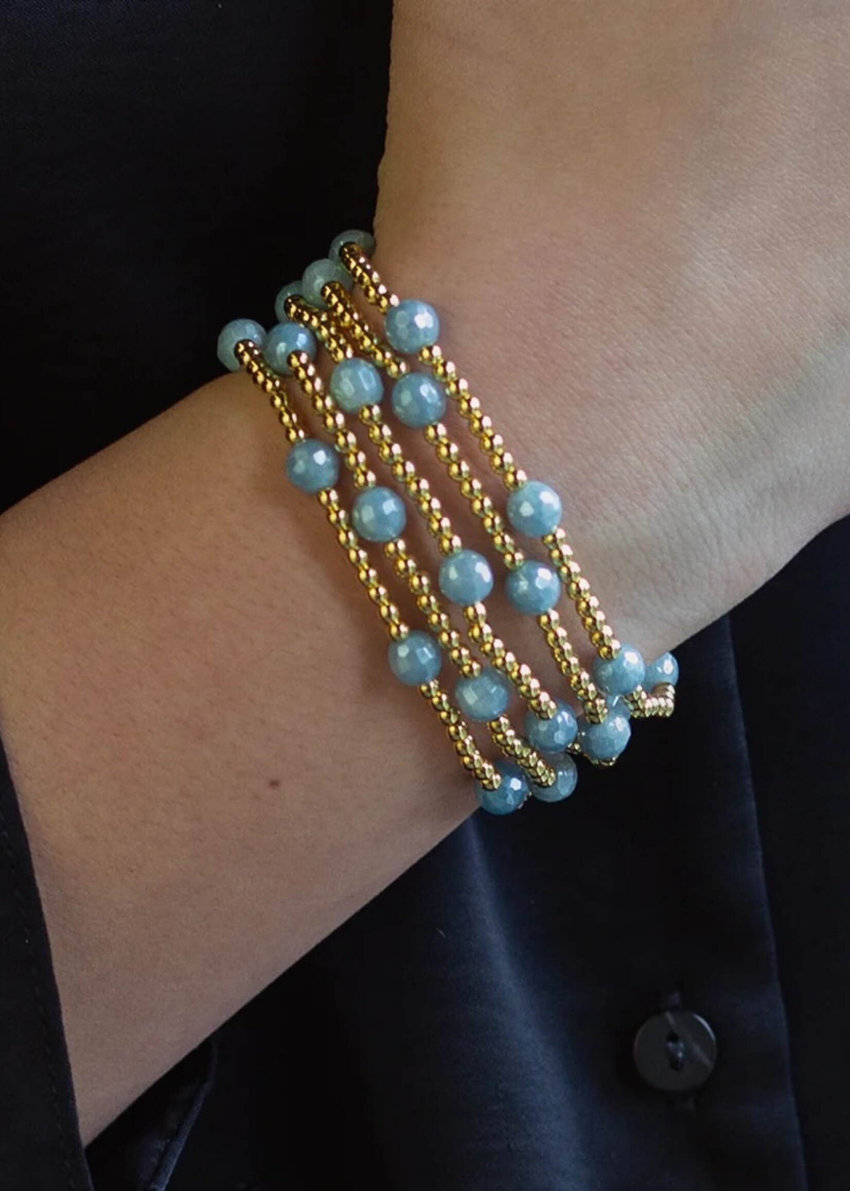 Lenny & Eva Gilded Gold Beaded Bracelet - Dot Aquamarine