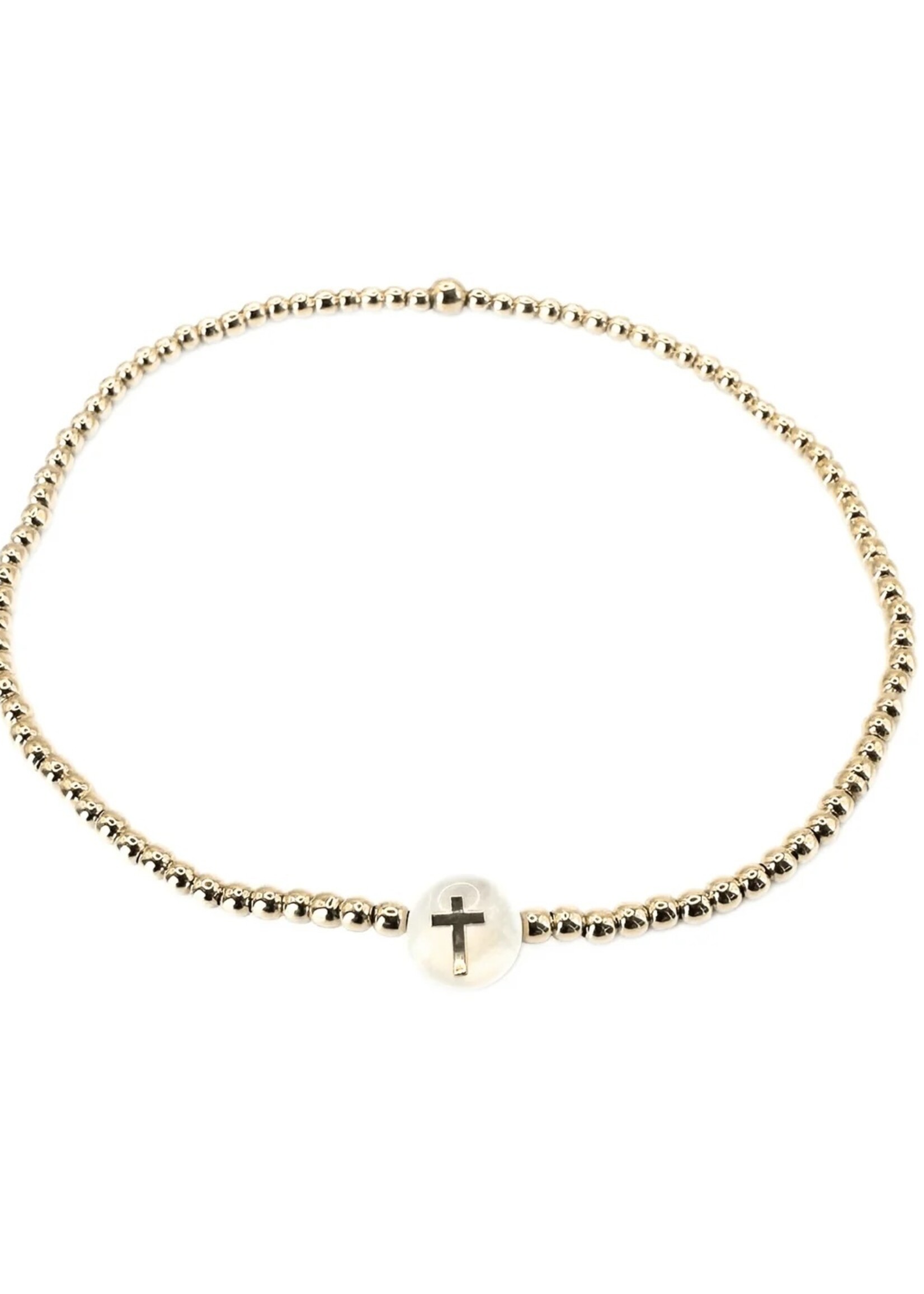 erin gray 2mm Gold Filled Cross Mother of Pearl Charm Bracelet - 7"