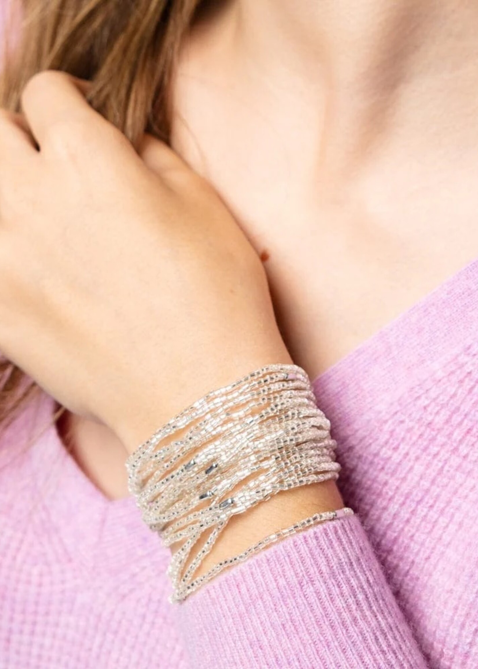 ink+alloy Chelsea 18 Strand Luxe Beaded Bracelet Set Silver