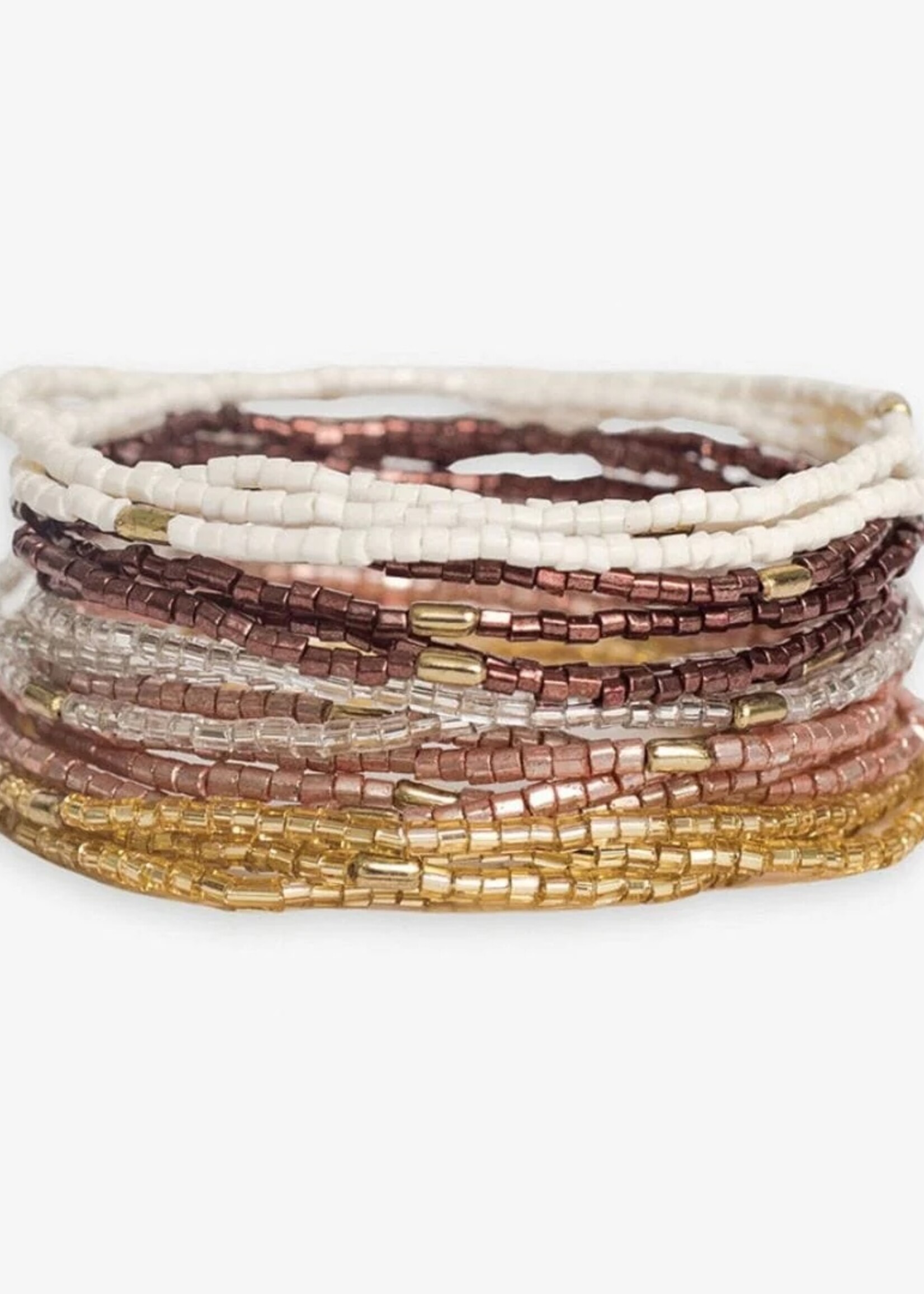 ink+alloy Chelsea 18 Strand Luxe Beaded Stretch Bracelet Set Mixed Metallic