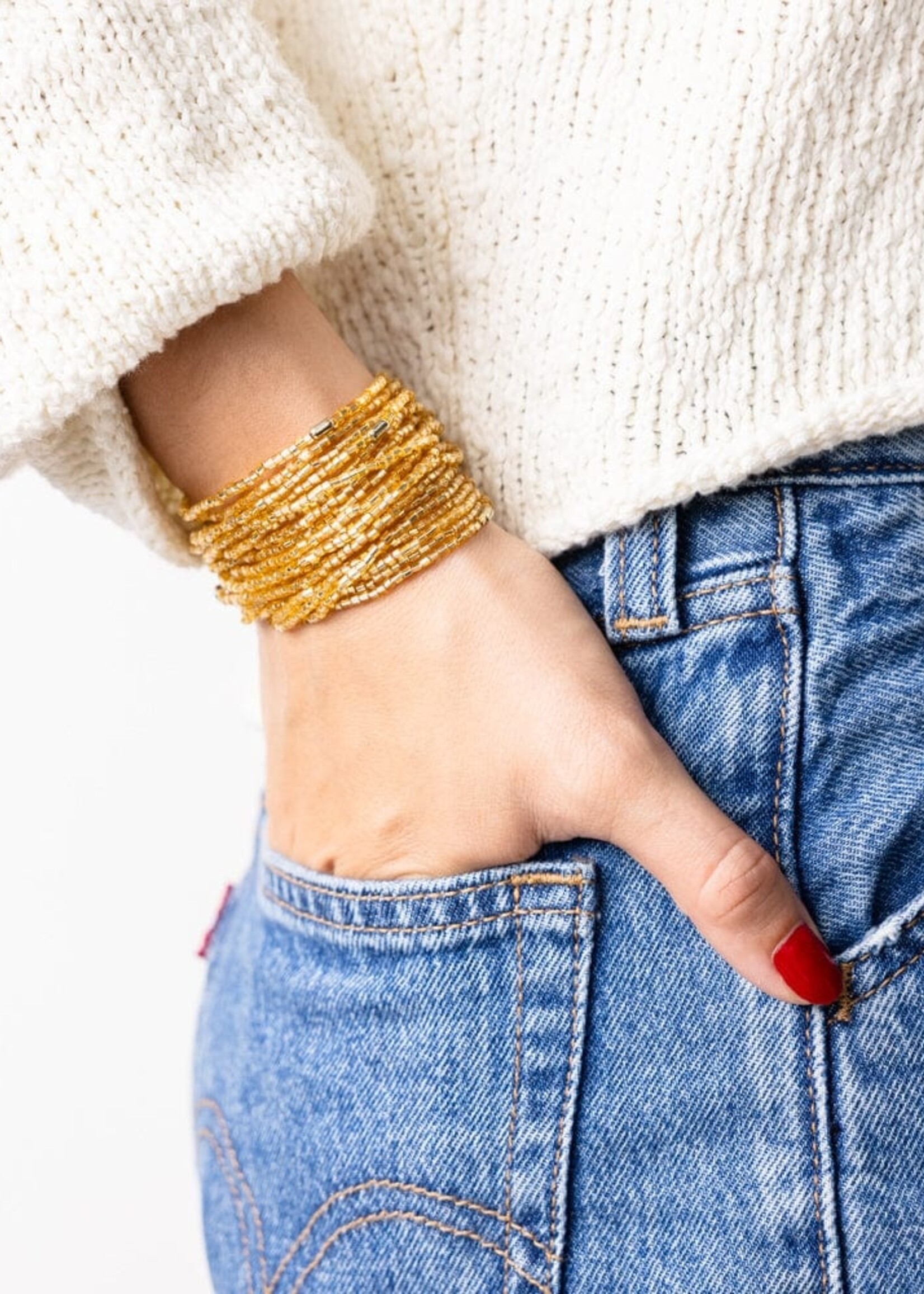 ink+alloy Chelsea 18 Strand Beaded Bracelet - Gold