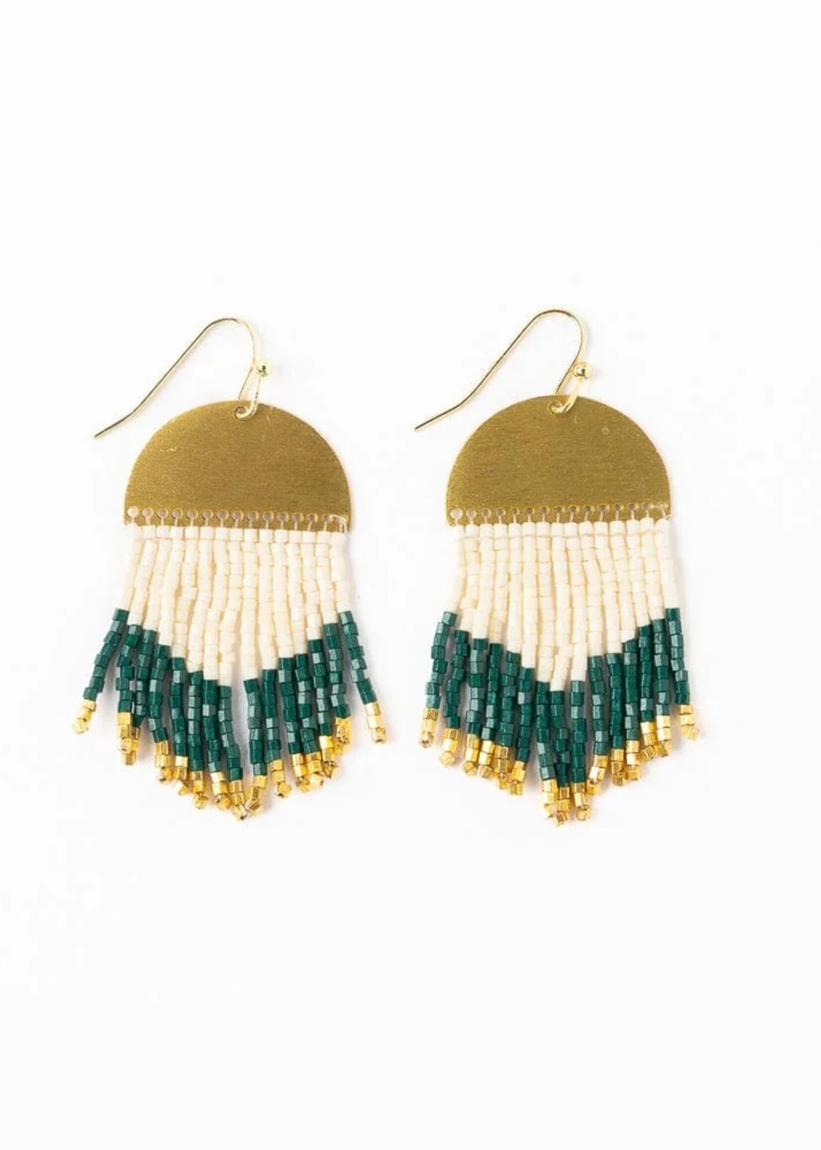 ink+alloy Claudia Curved Pattern Short Beaded Fringe Earrings - Emerald