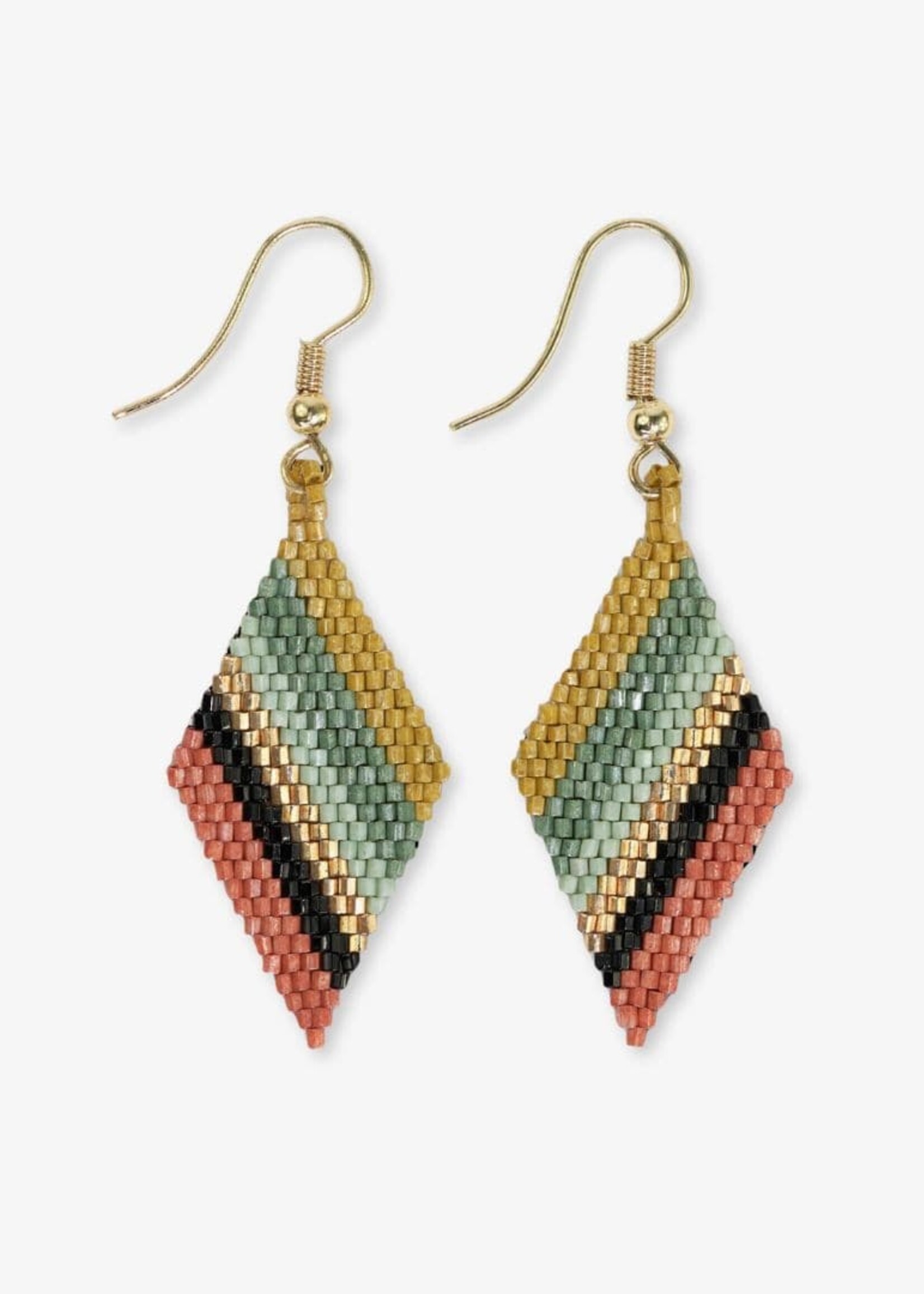 ink+alloy Zelda Angled Stripe Diamond Earrings Greens + Rust