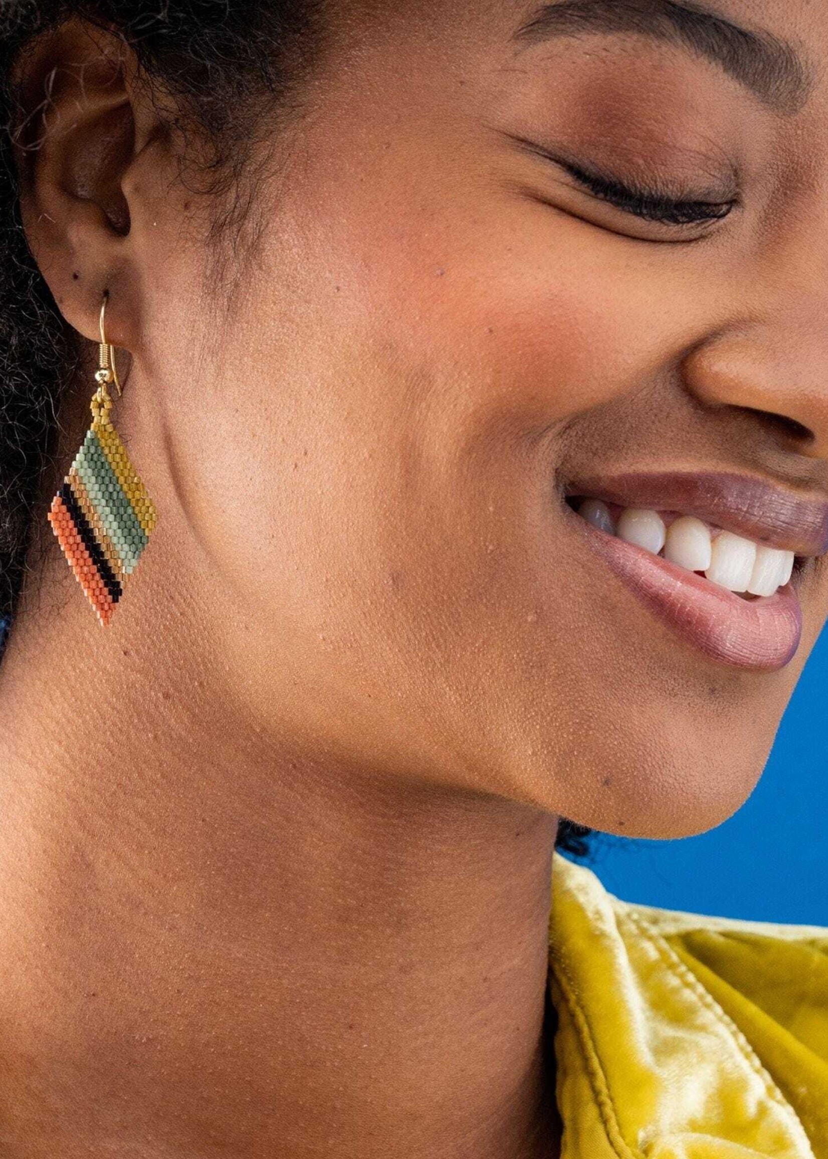 ink+alloy Zelda Angled Stripe Diamond Earrings Greens + Rust