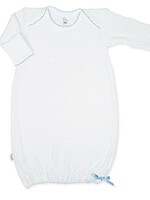 Paty Paty Knit Overlap Shoulder Gown - White w/ Blue Trim/Preemie