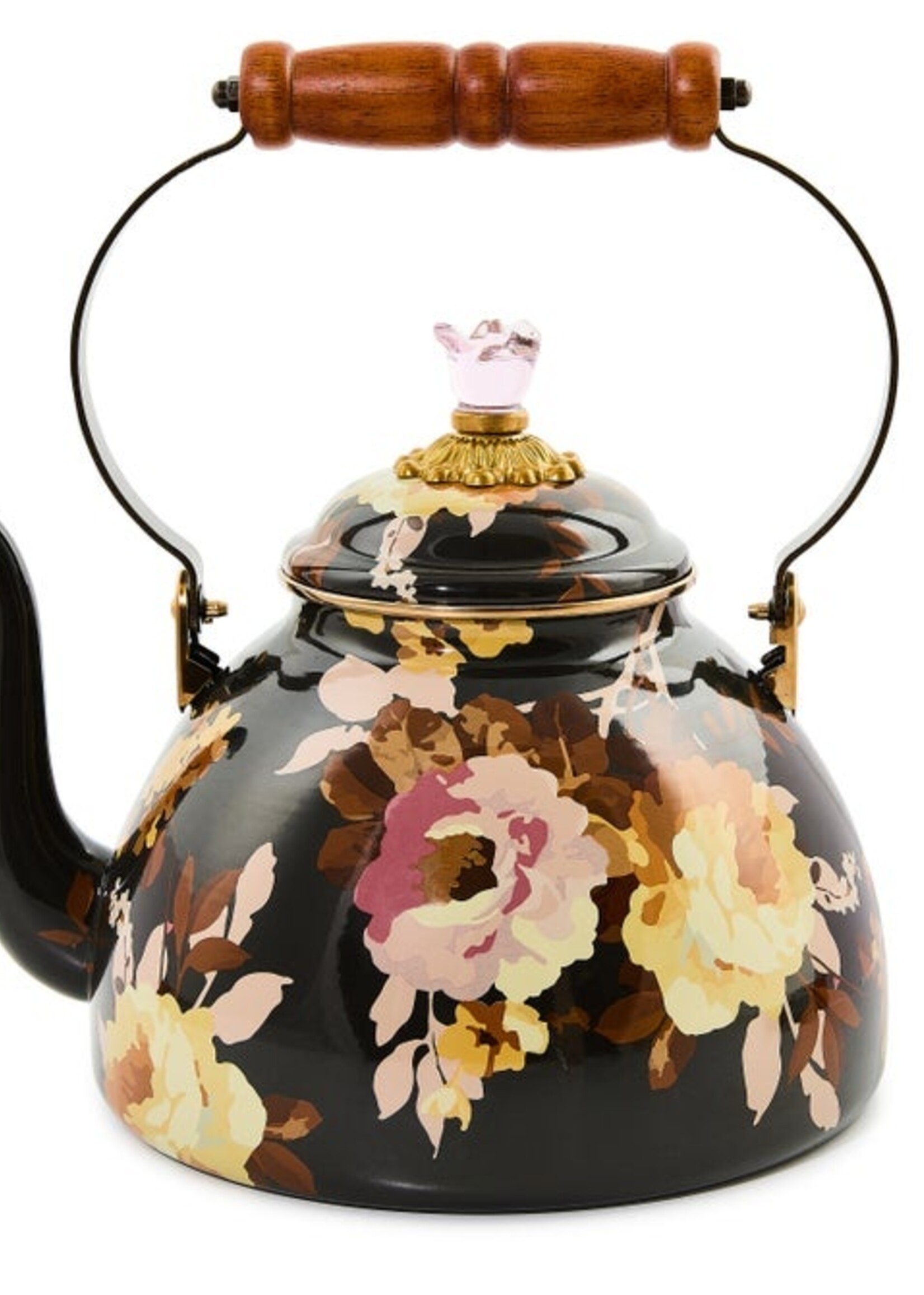 Mackenzie-Childs Wild Rose Brown 3 Quart Tea Kettle