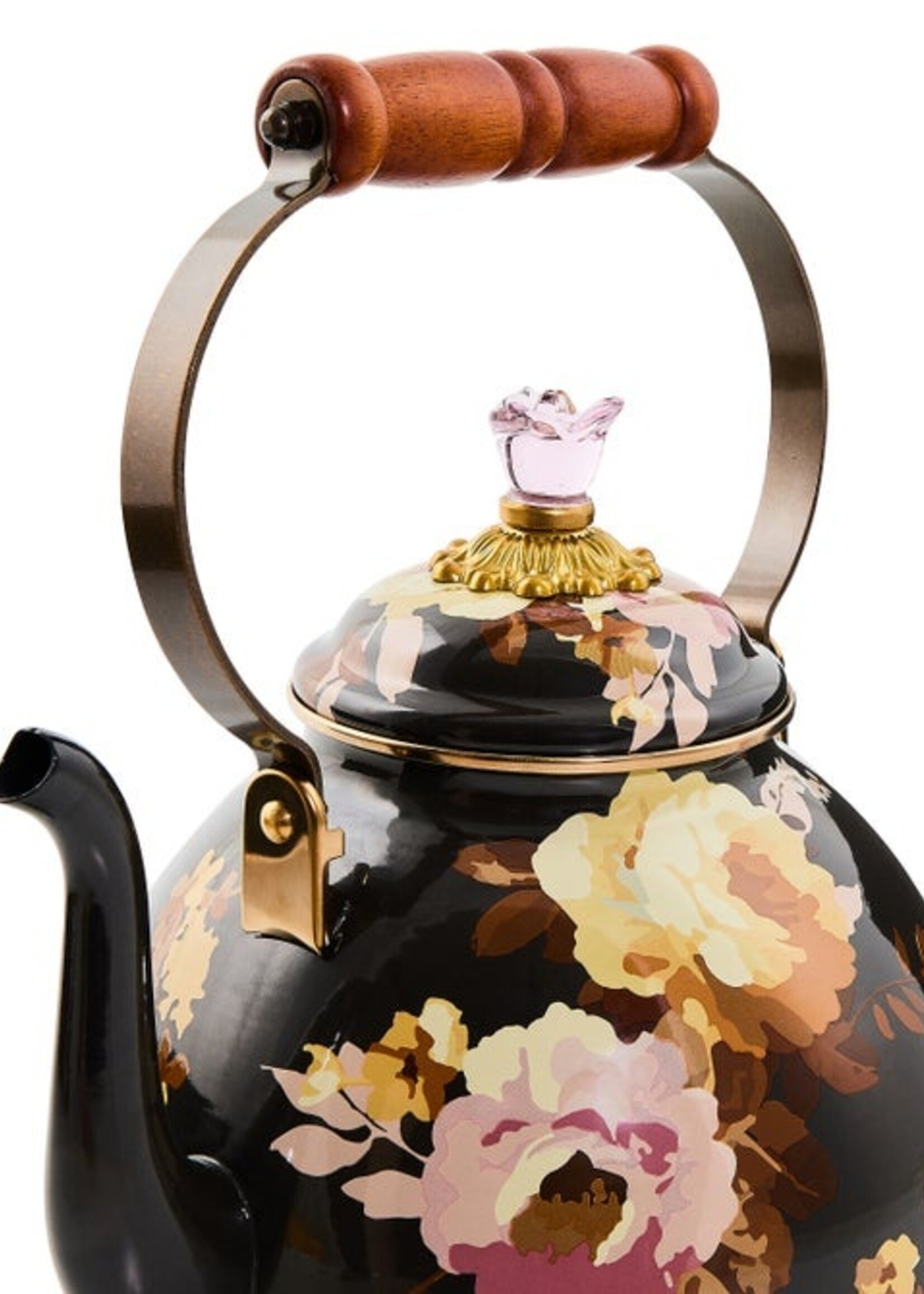 Mackenzie-Childs Wild Rose Brown 3 Quart Tea Kettle