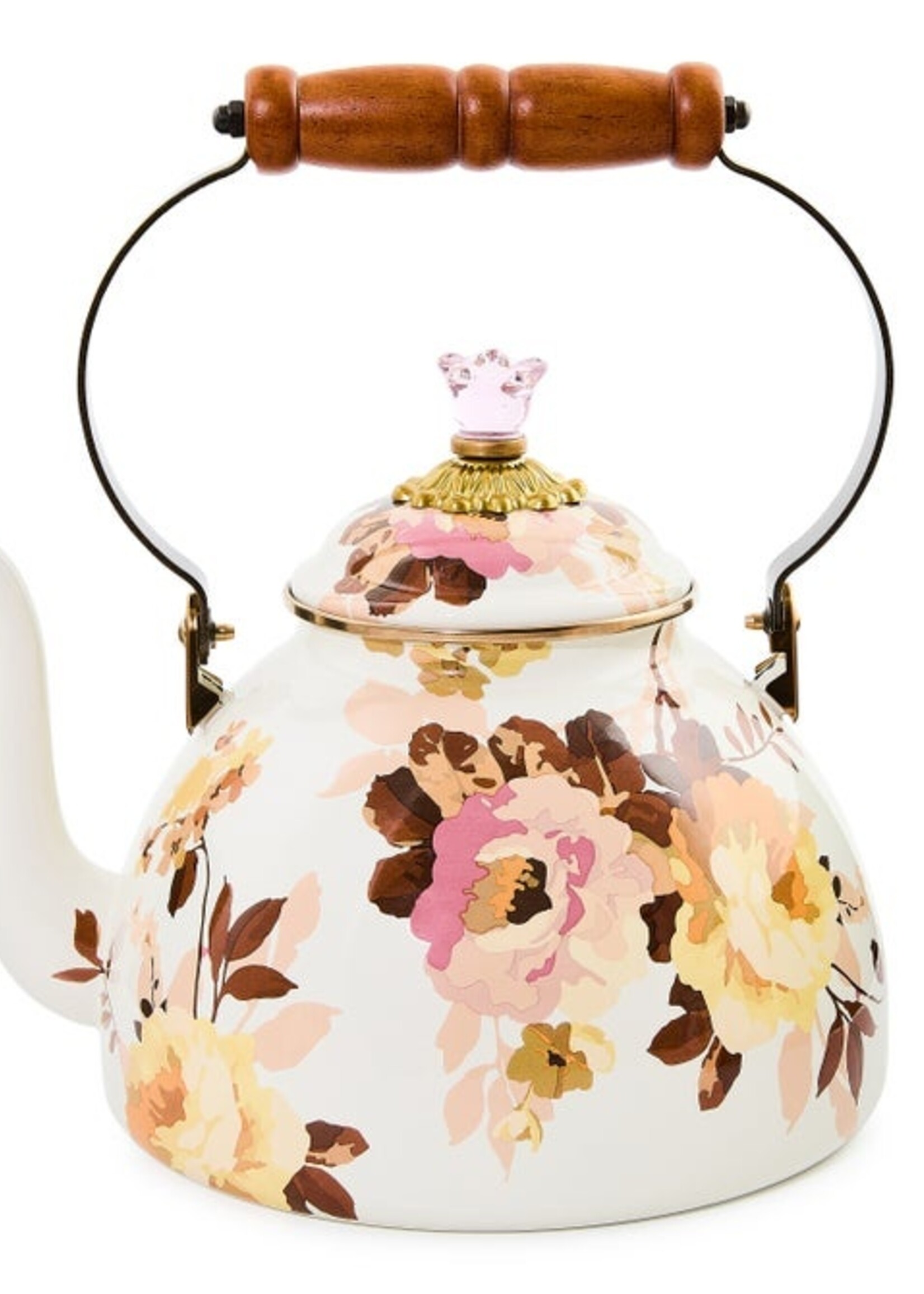Mackenzie-Childs Wild Rose White 3 Quart Tea Kettle