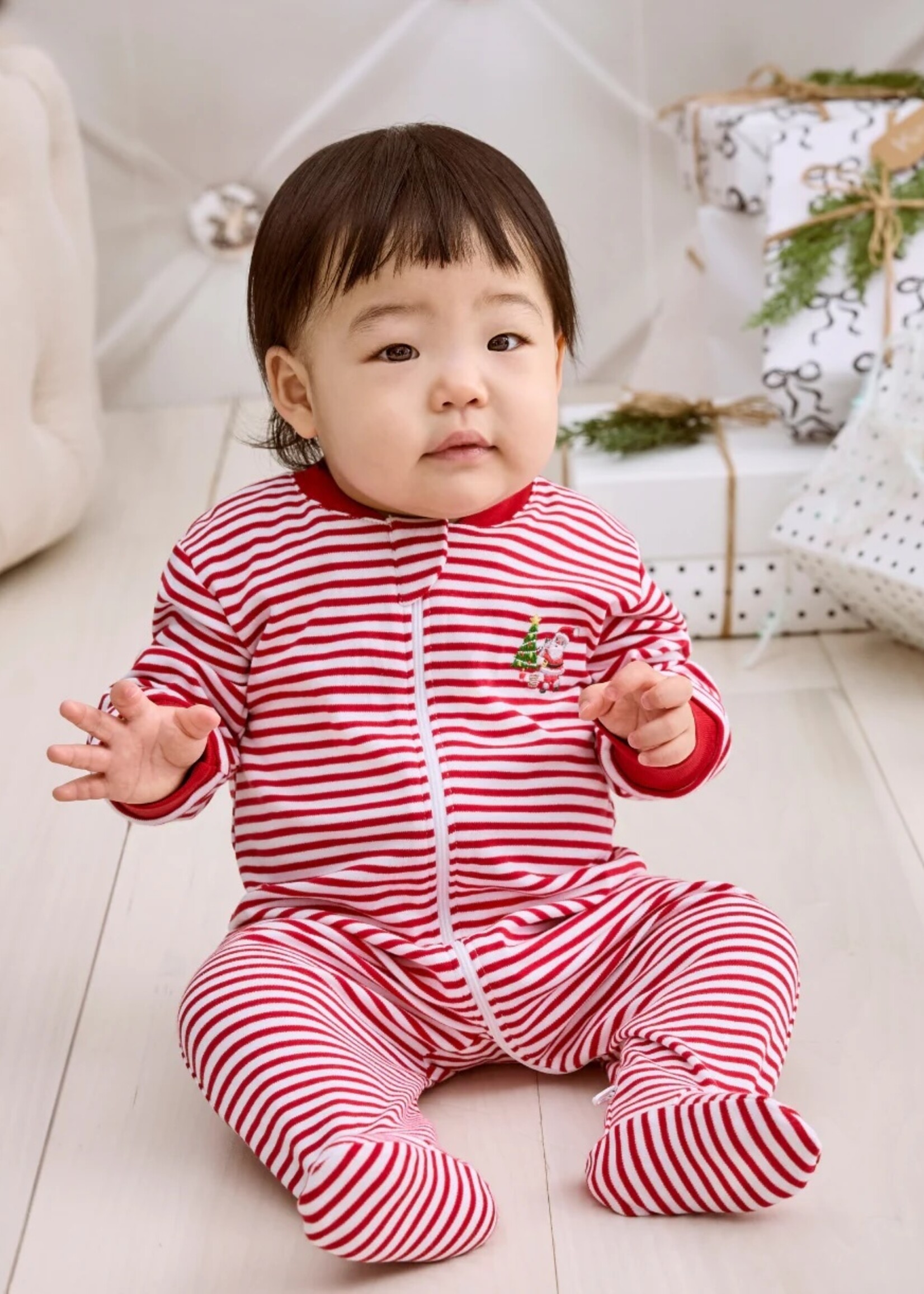 Kissy Kissy Christmas Capers Stripe Zip Footie
