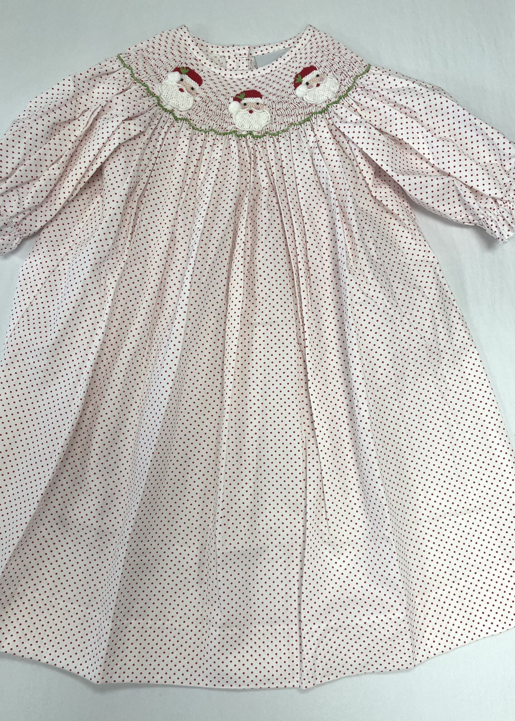 Delaney Red Mini Dot Smocked Santa Daygown & Bonnet