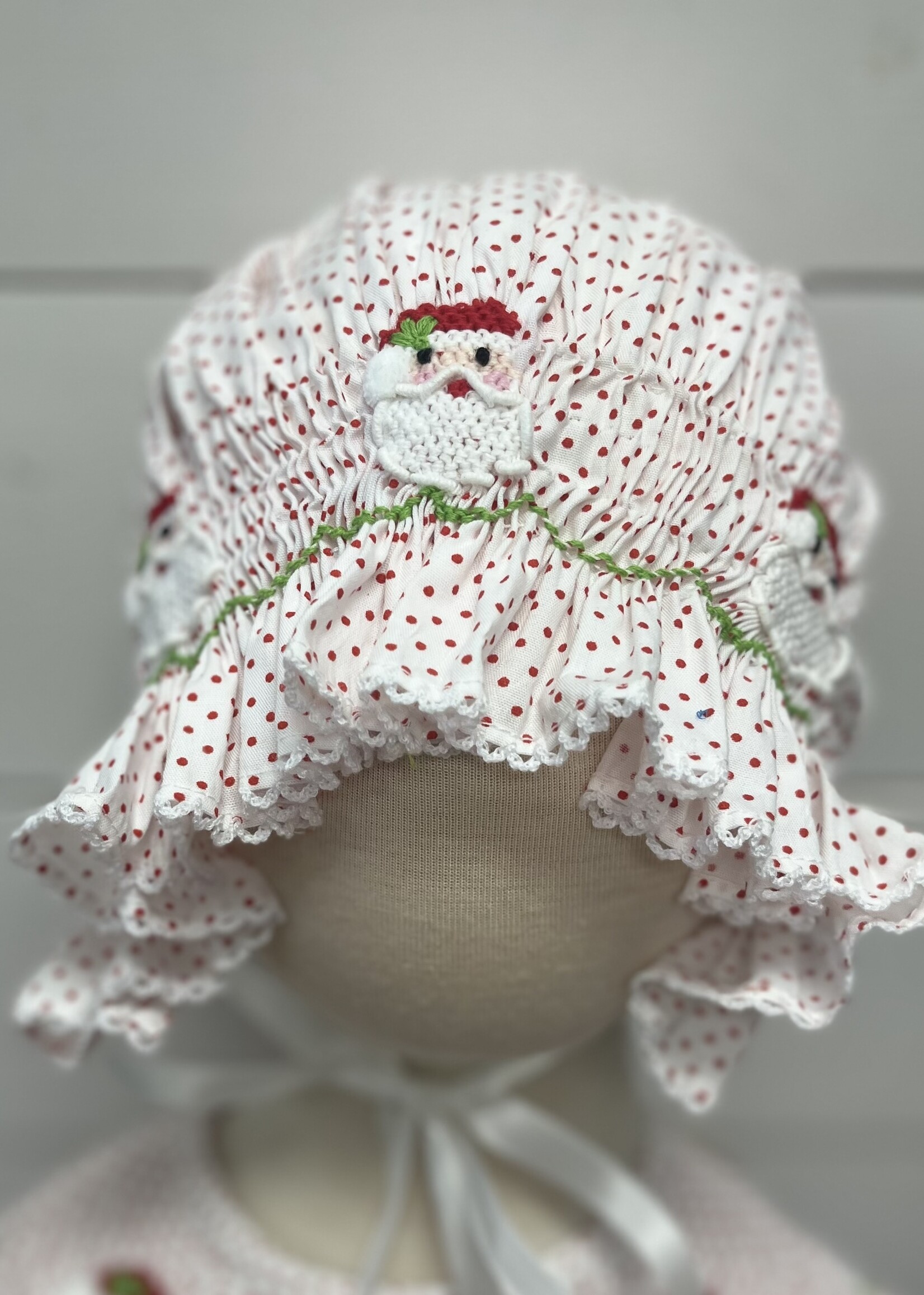 Delaney Red Mini Dot Smocked Santa Daygown & Bonnet