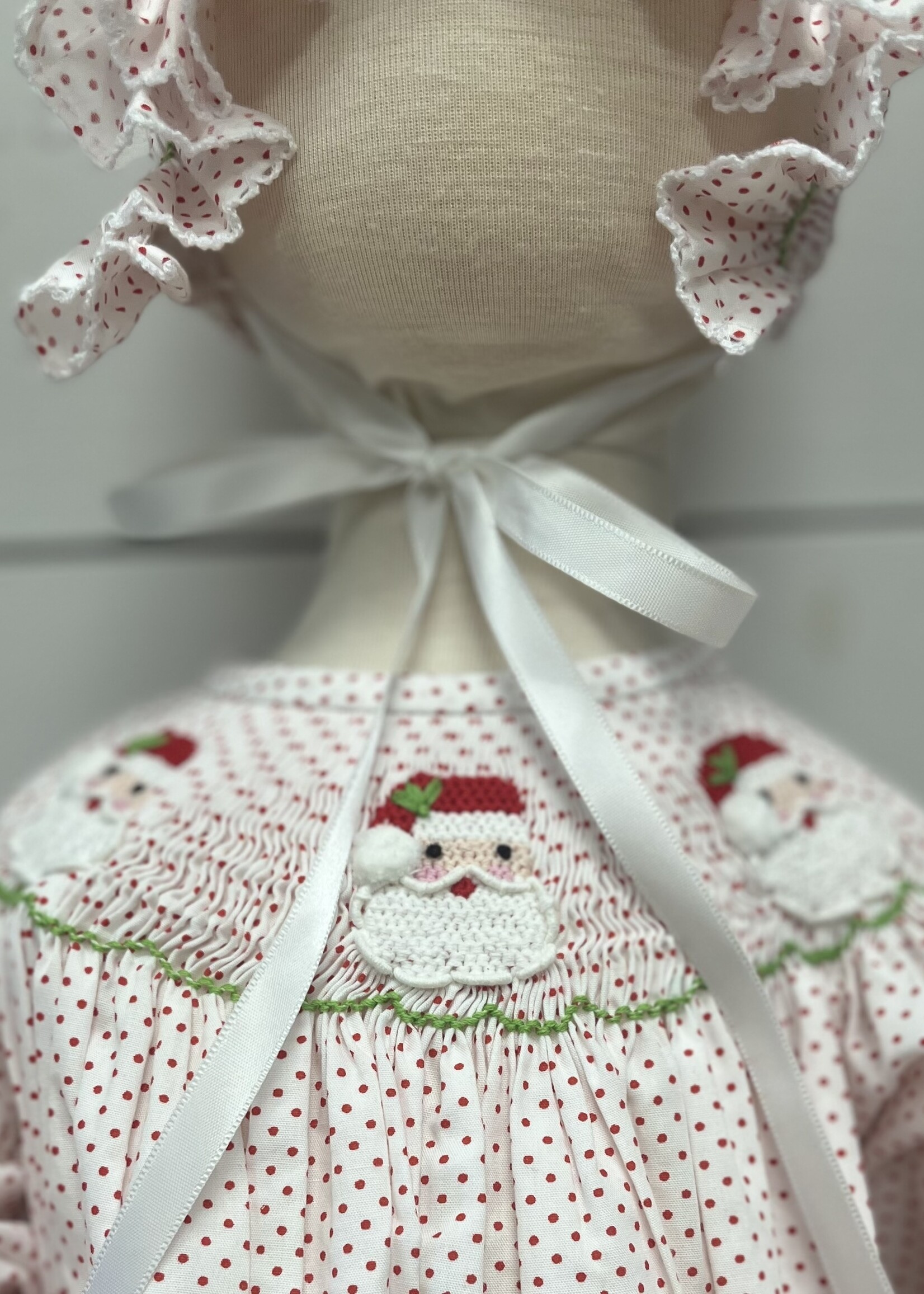 Delaney Red Mini Dot Smocked Santa Daygown & Bonnet