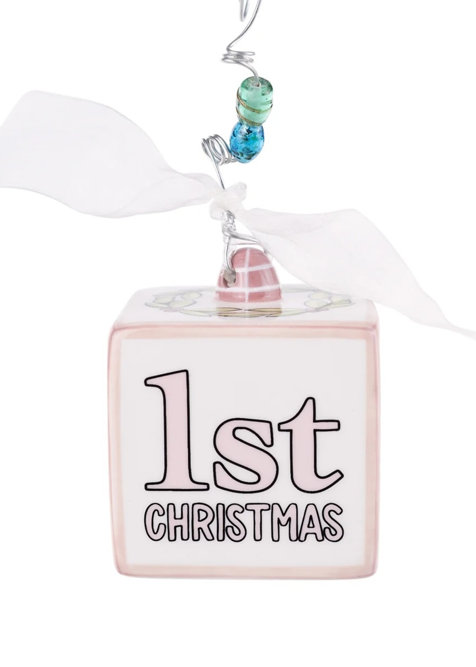 Glory Haus Personalized Baby's First Christmas Block Ornament - Pink