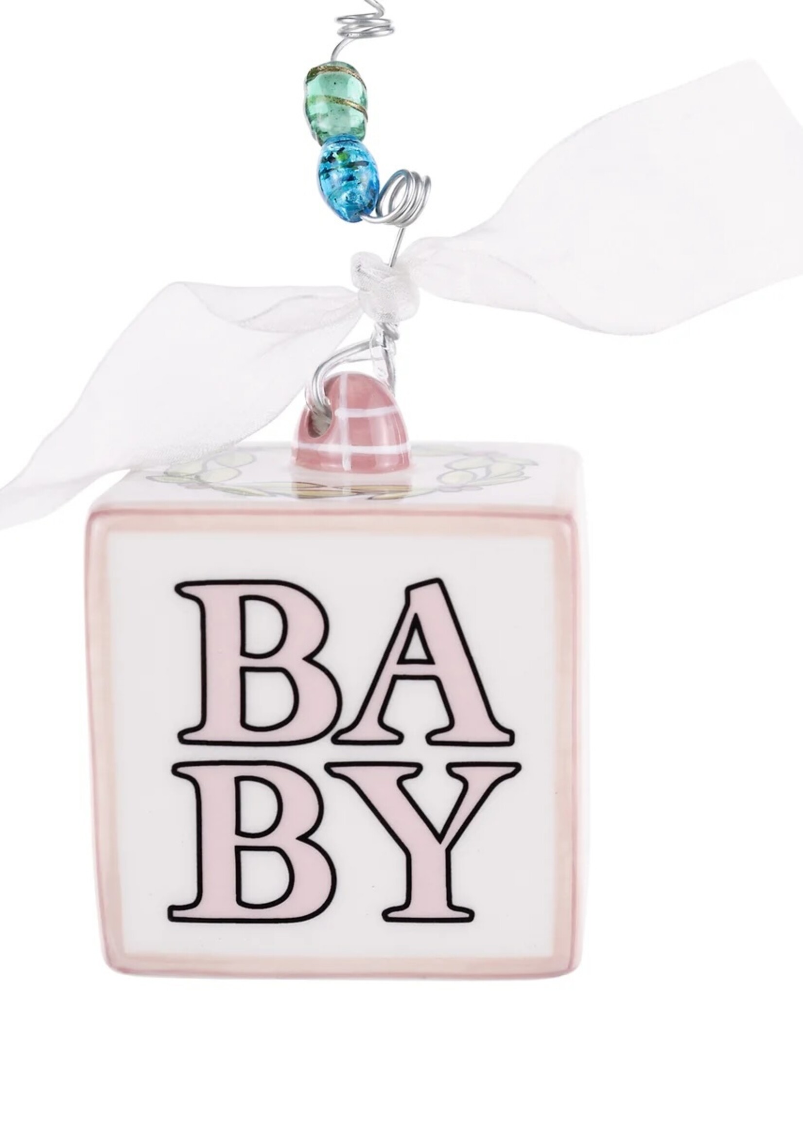 Glory Haus Personalized Baby's First Christmas Block Ornament - Pink