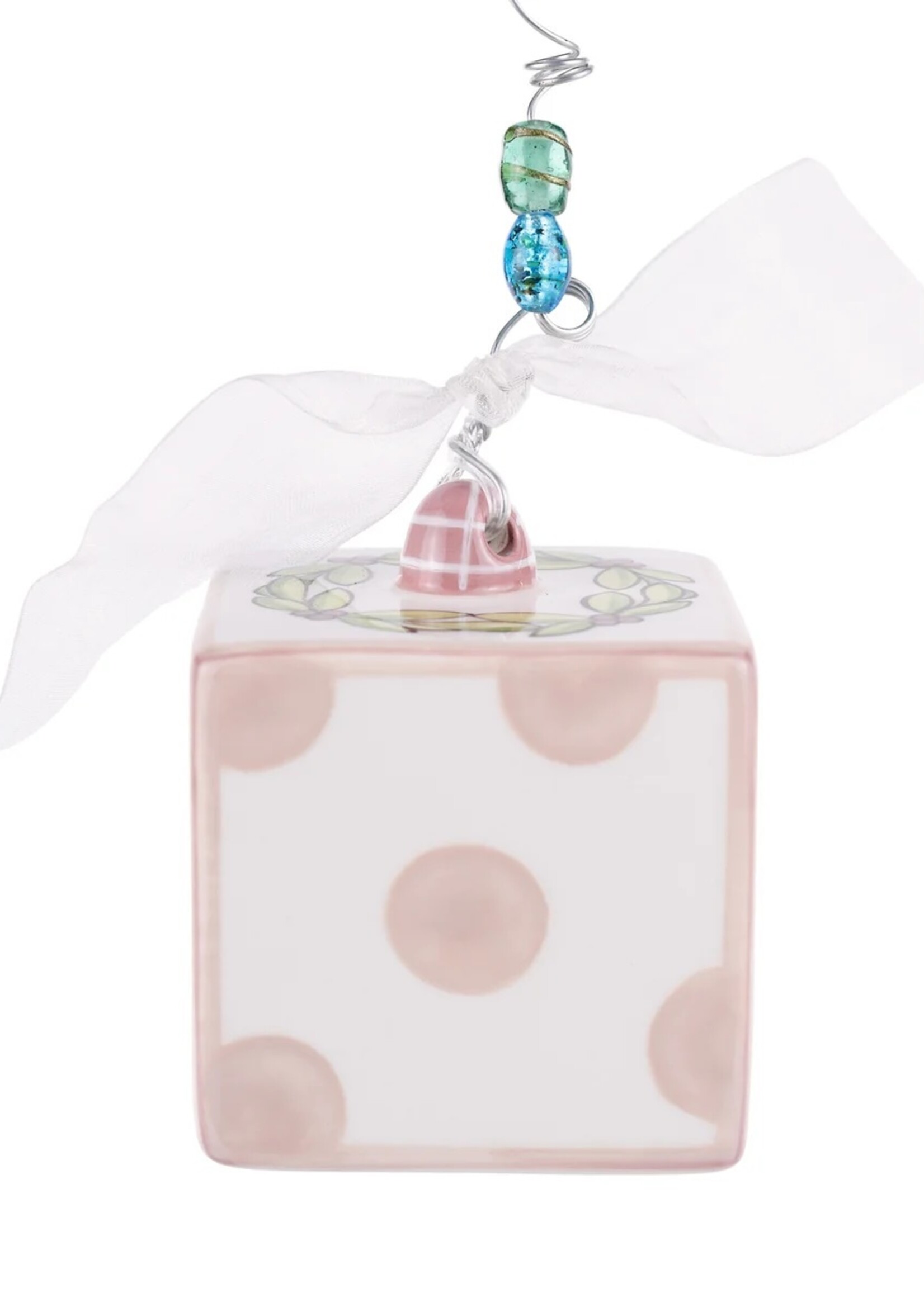 Glory Haus Personalized Baby's First Christmas Block Ornament - Pink