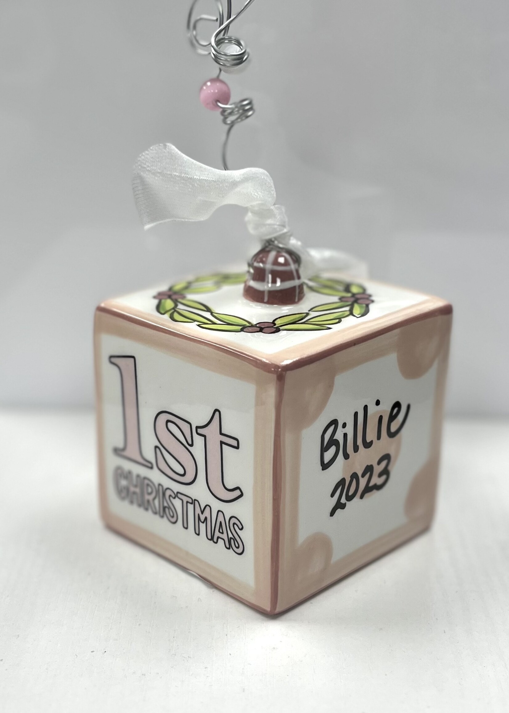 Glory Haus Personalized Baby's First Christmas Block Ornament - Pink
