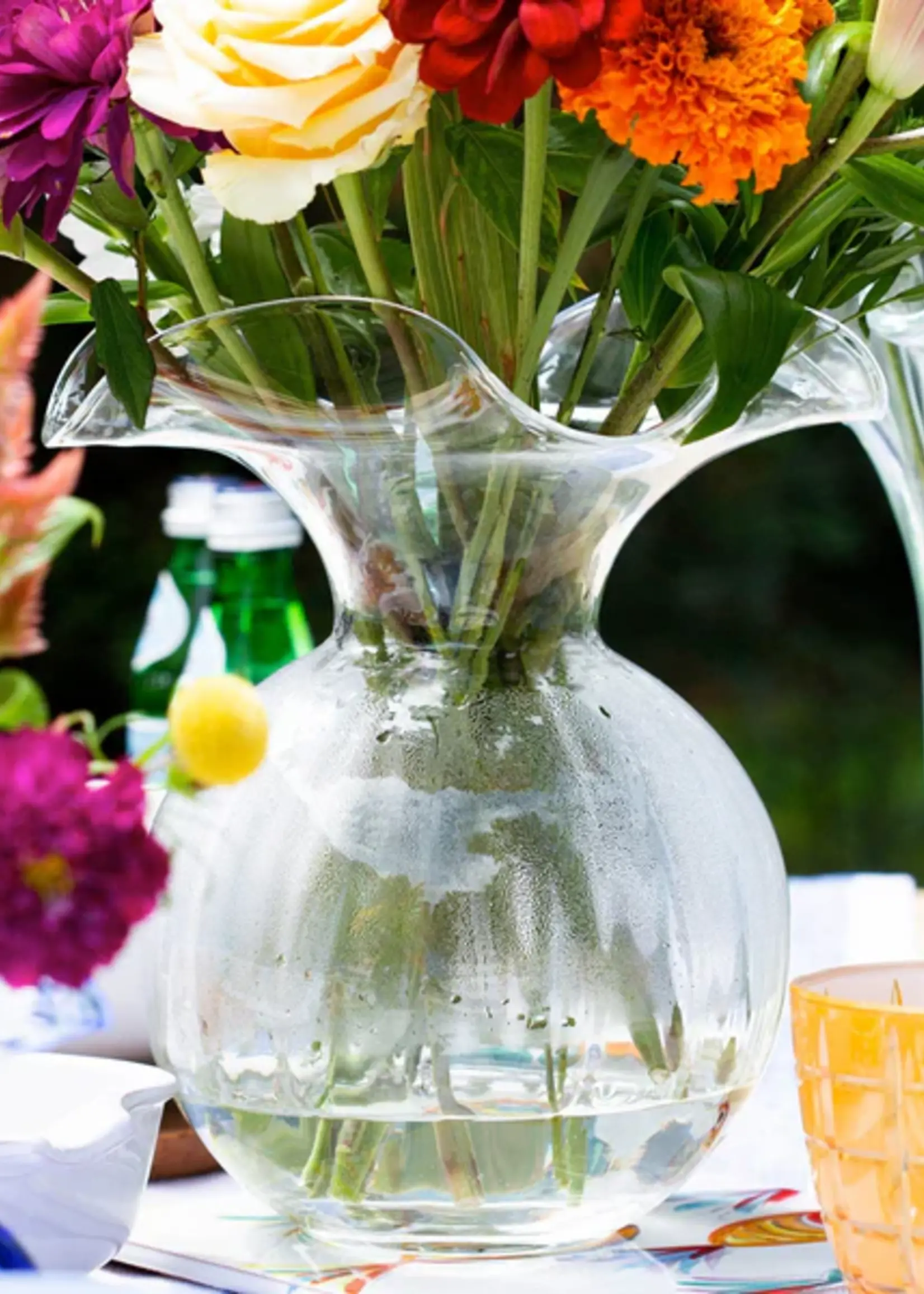 Vietri Hibiscus Glass Clear Medium Fluted Vase