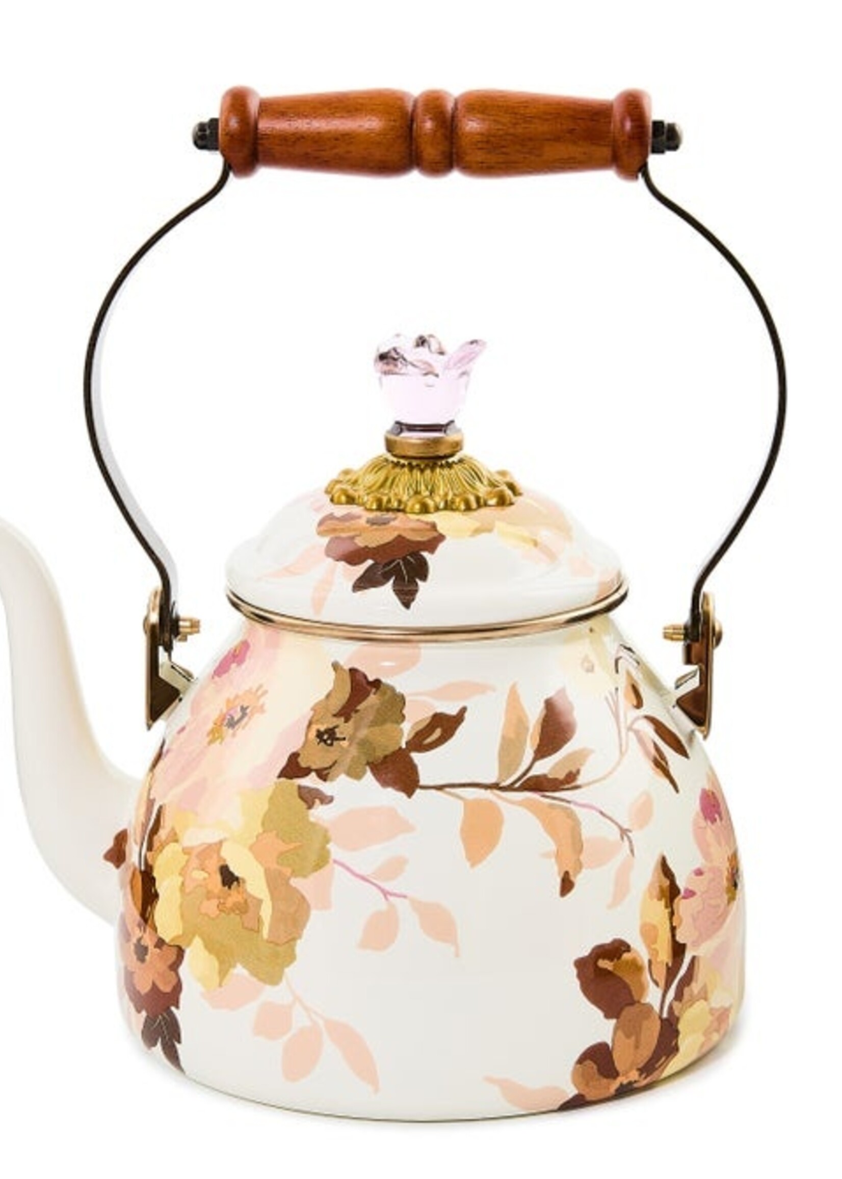 Mackenzie-Childs Wild Rose White 2 Quart Tea Kettle