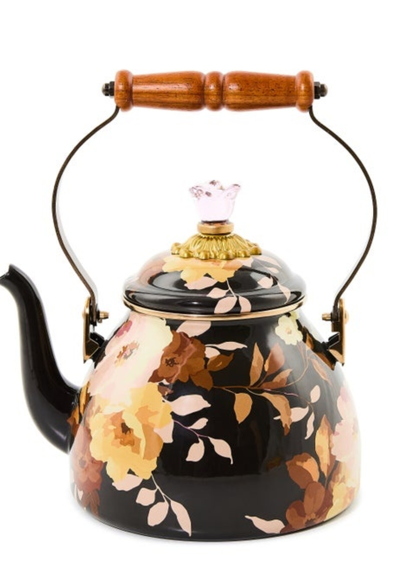 Mackenzie-Childs Wild Rose Brown 2 Quart Tea Kettle