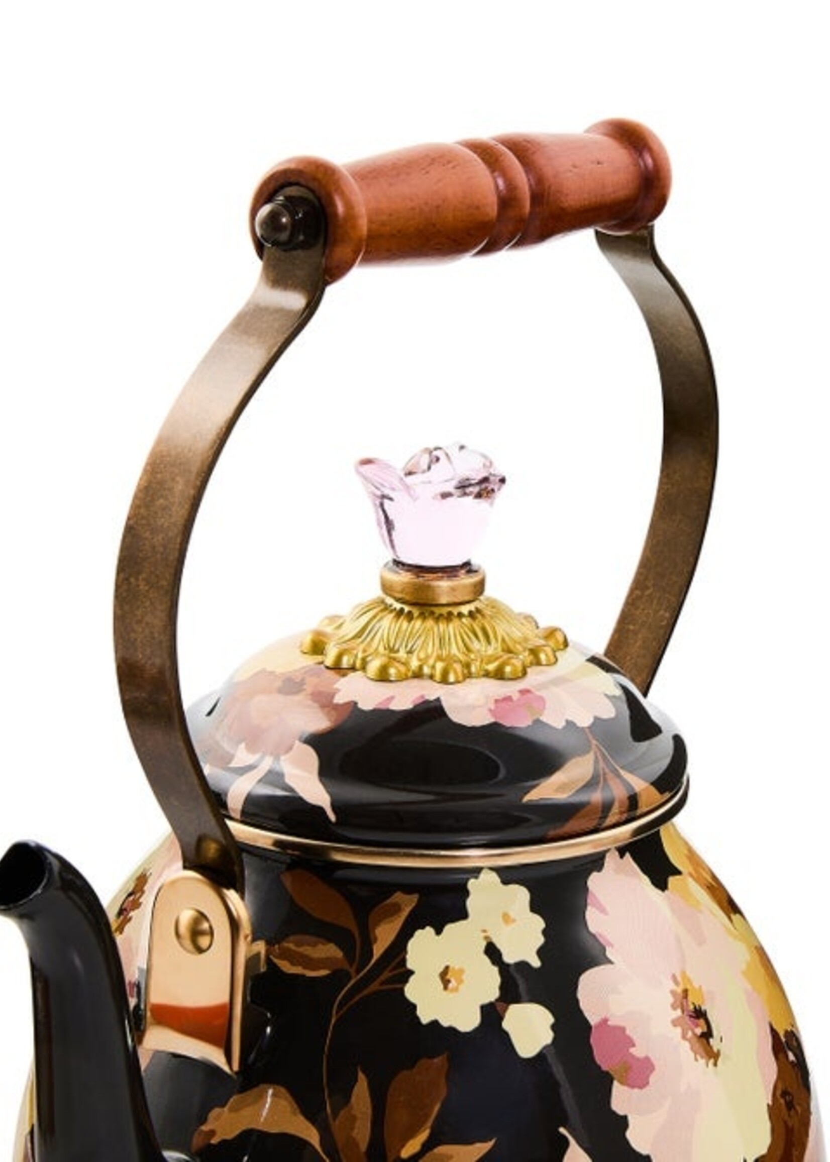 Mackenzie-Childs Wild Rose Brown 2 Quart Tea Kettle