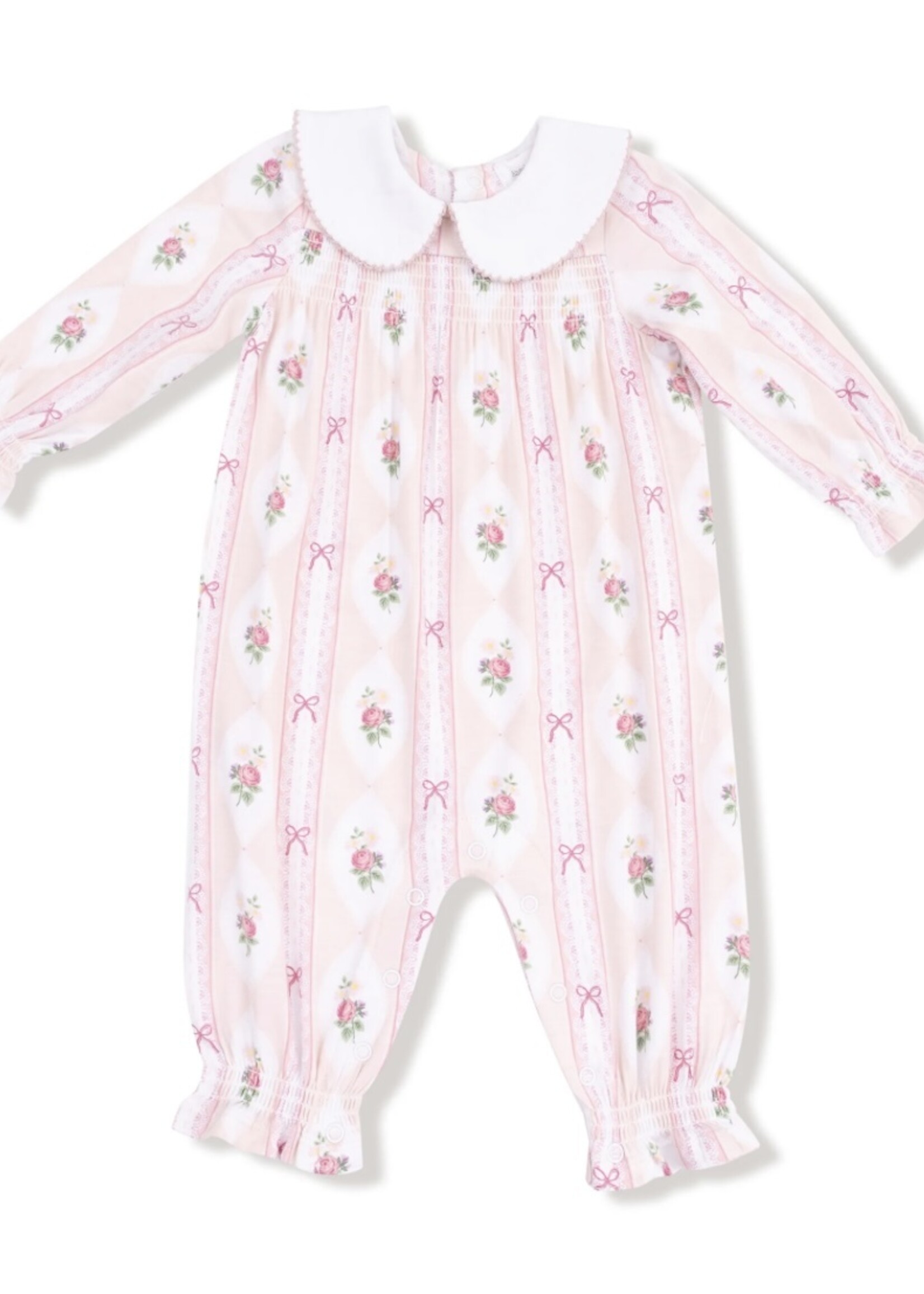 Angel Dear Ogee Lace Floral Smocked Romper