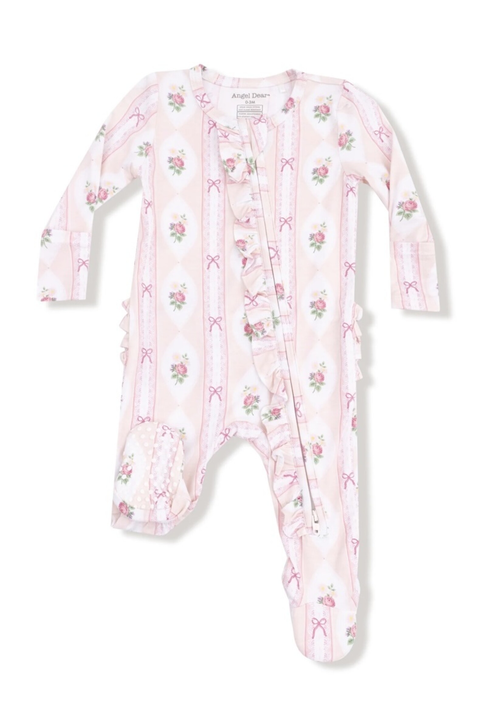 Angel Dear Ogee Lace Floral 2 Way Ruffle Zipper Footie