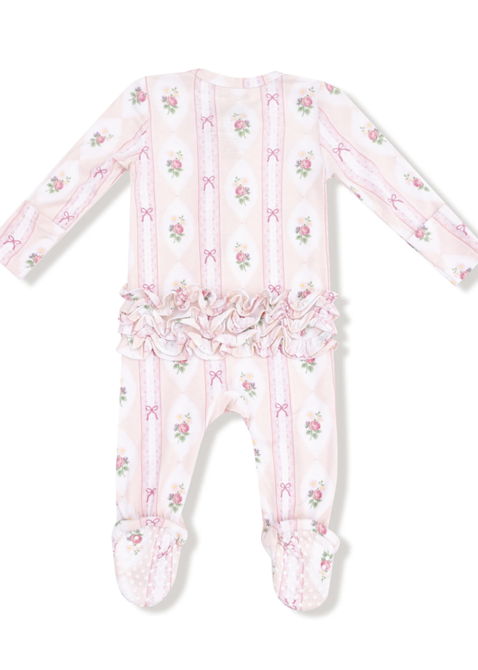 Angel Dear Ogee Lace Floral 2 Way Ruffle Zipper Footie