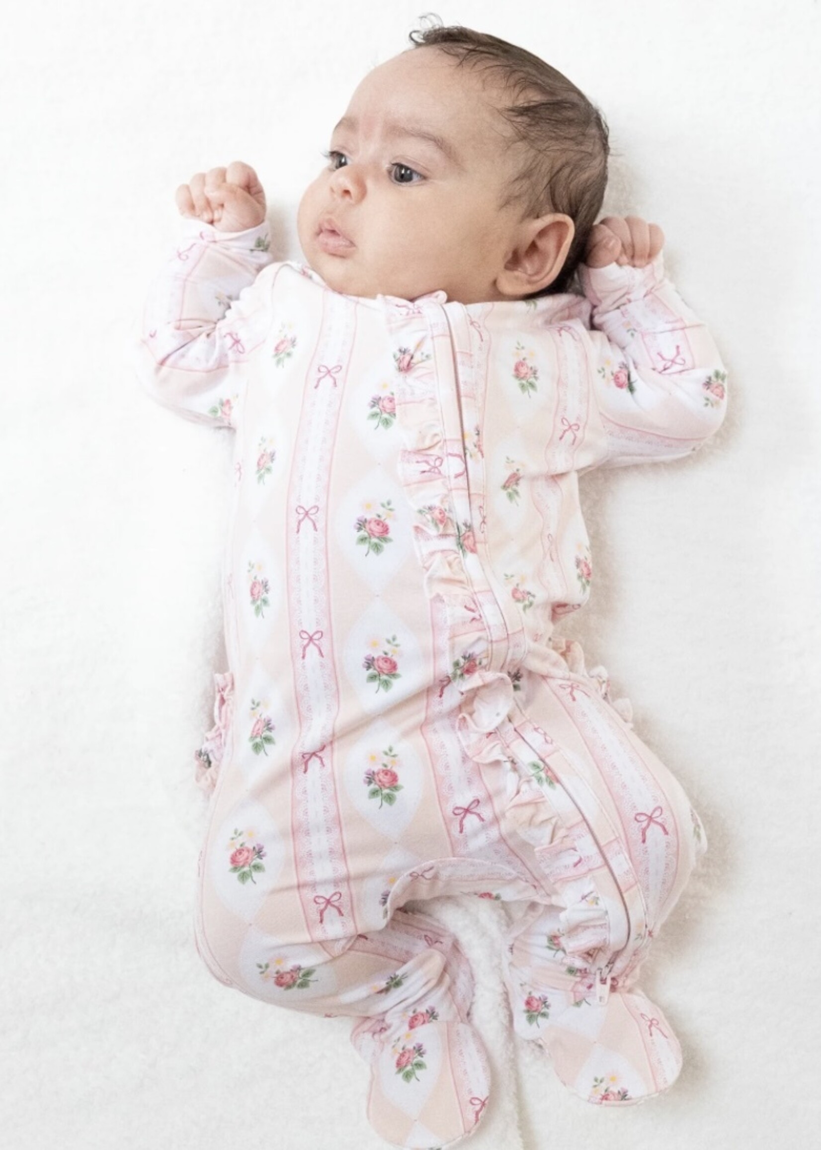 Angel Dear Ogee Lace Floral 2 Way Ruffle Zipper Footie