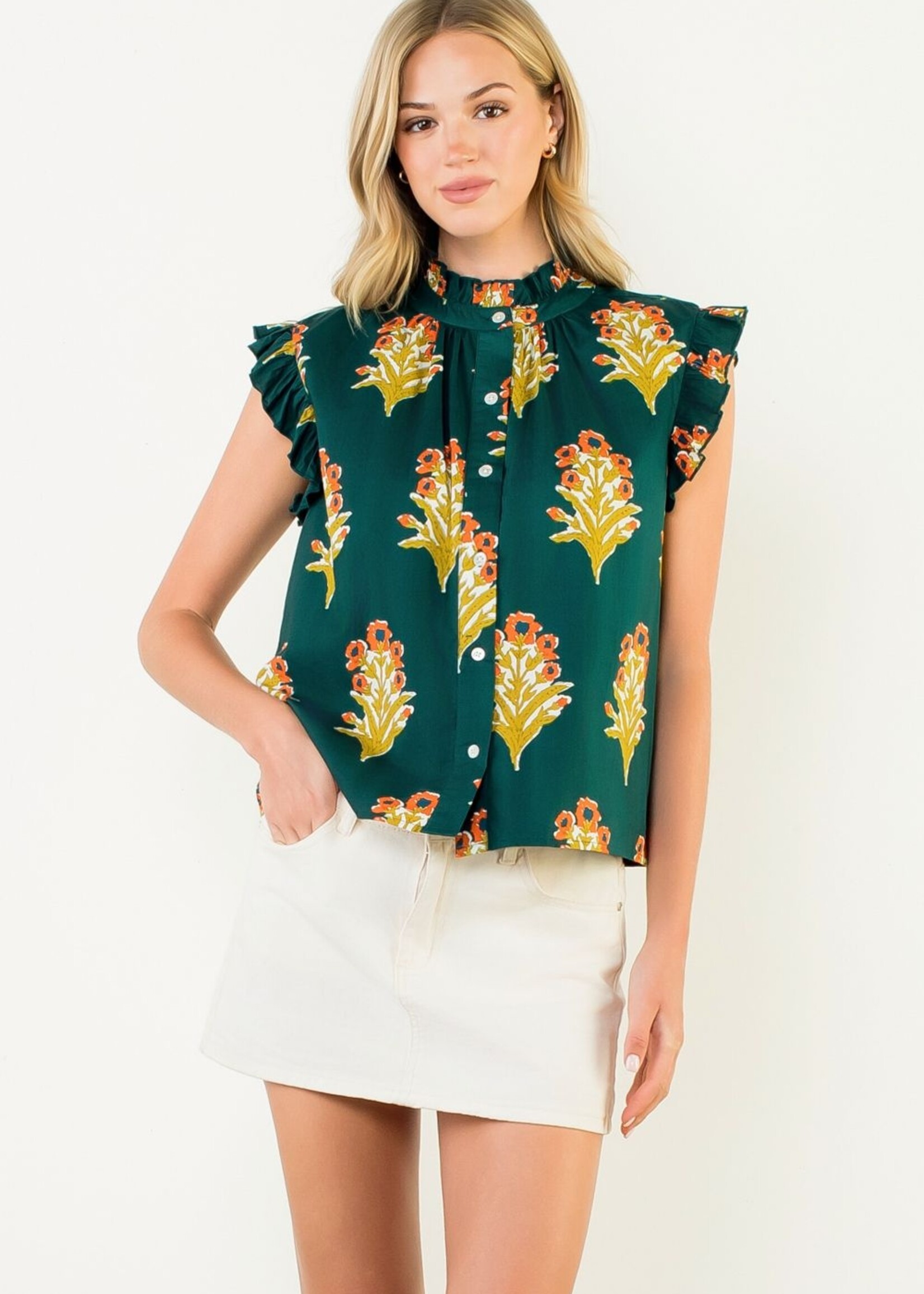 THML Flutter Sleeve Floral Detail Top