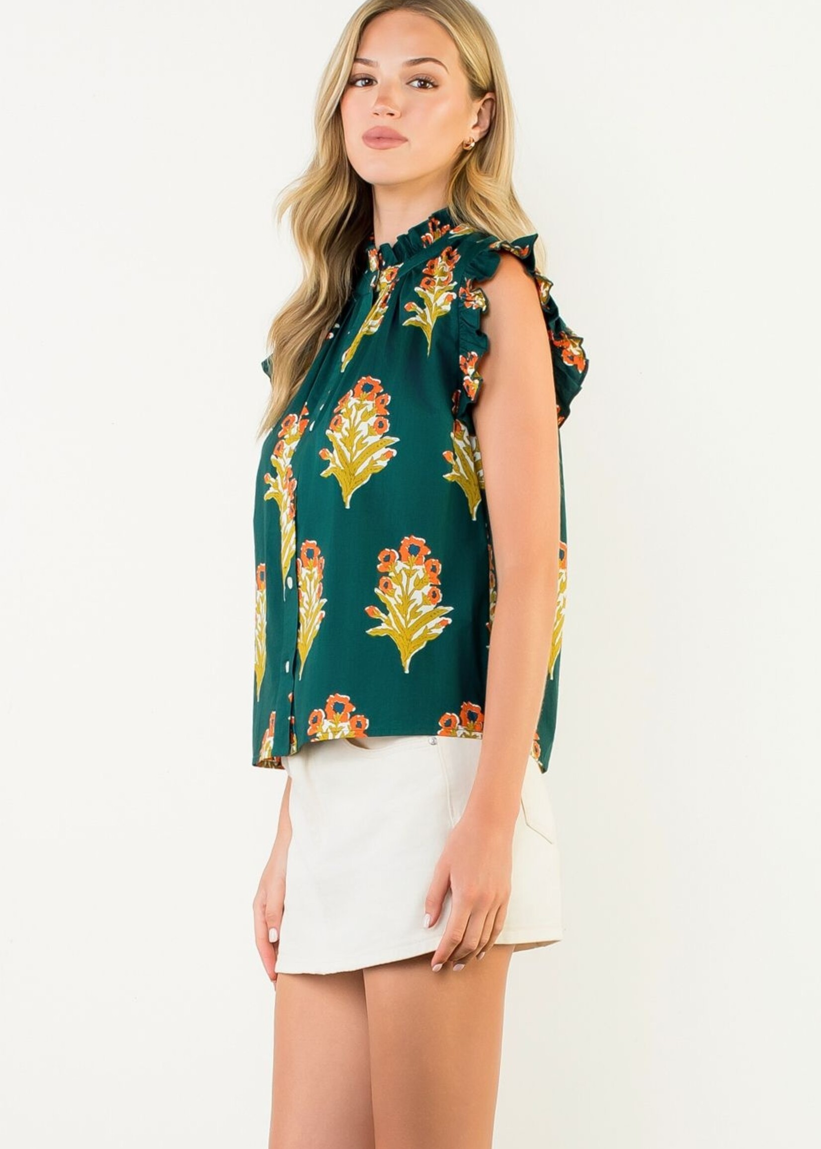THML Flutter Sleeve Floral Detail Top