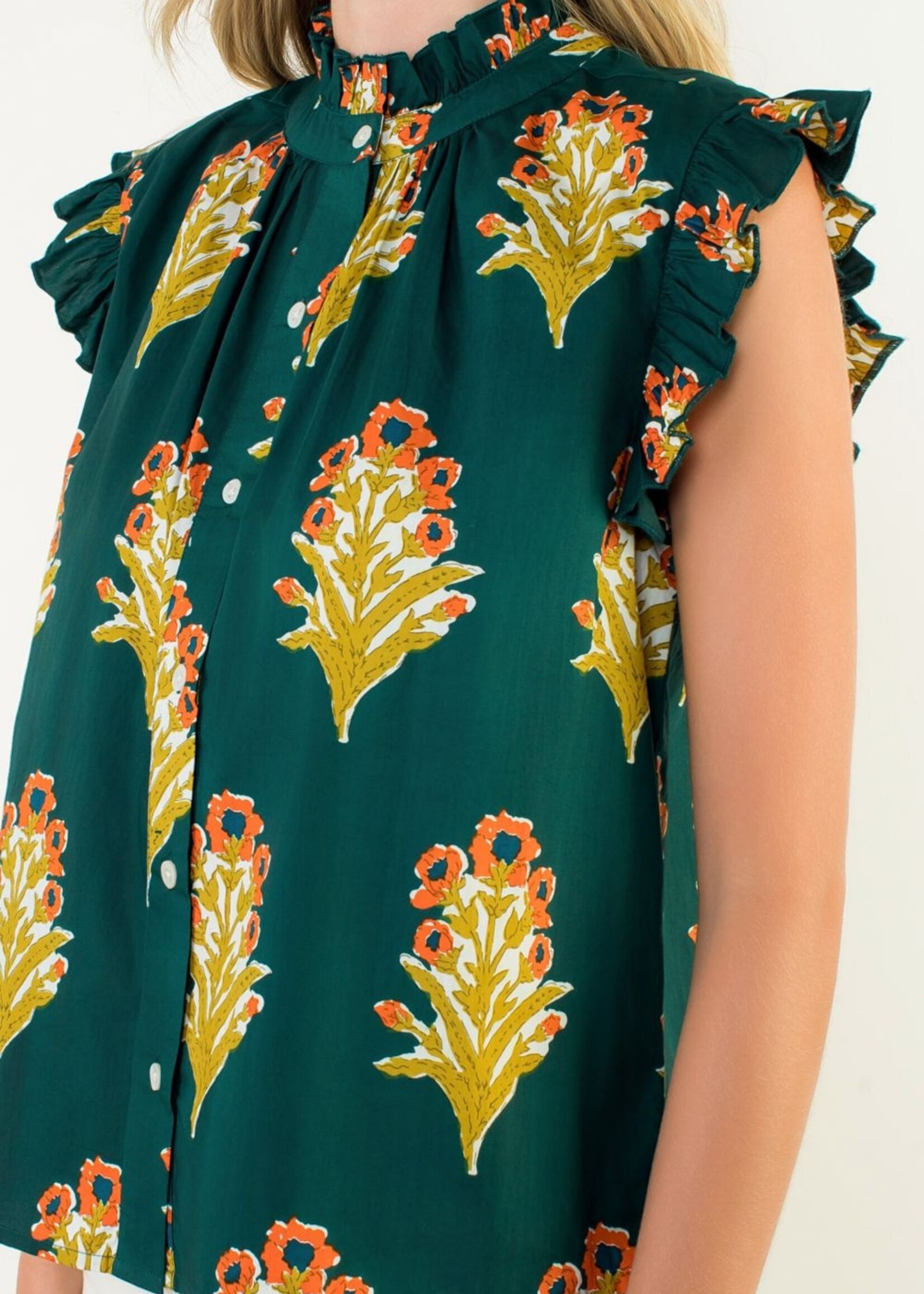 THML Flutter Sleeve Floral Detail Top