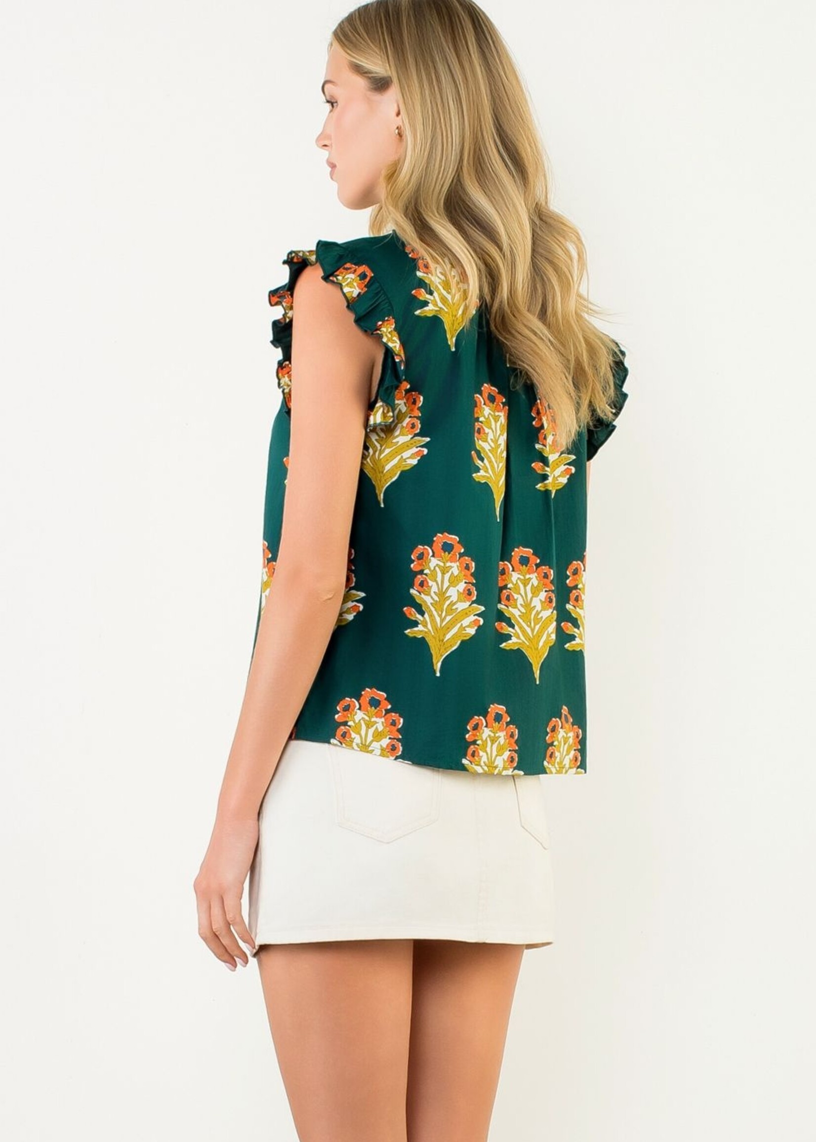 THML Flutter Sleeve Floral Detail Top