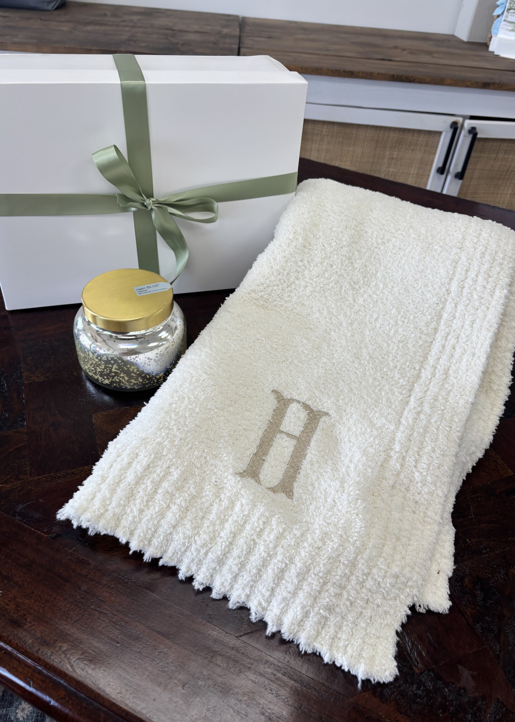 elleB Monogrammed Throw and Candle