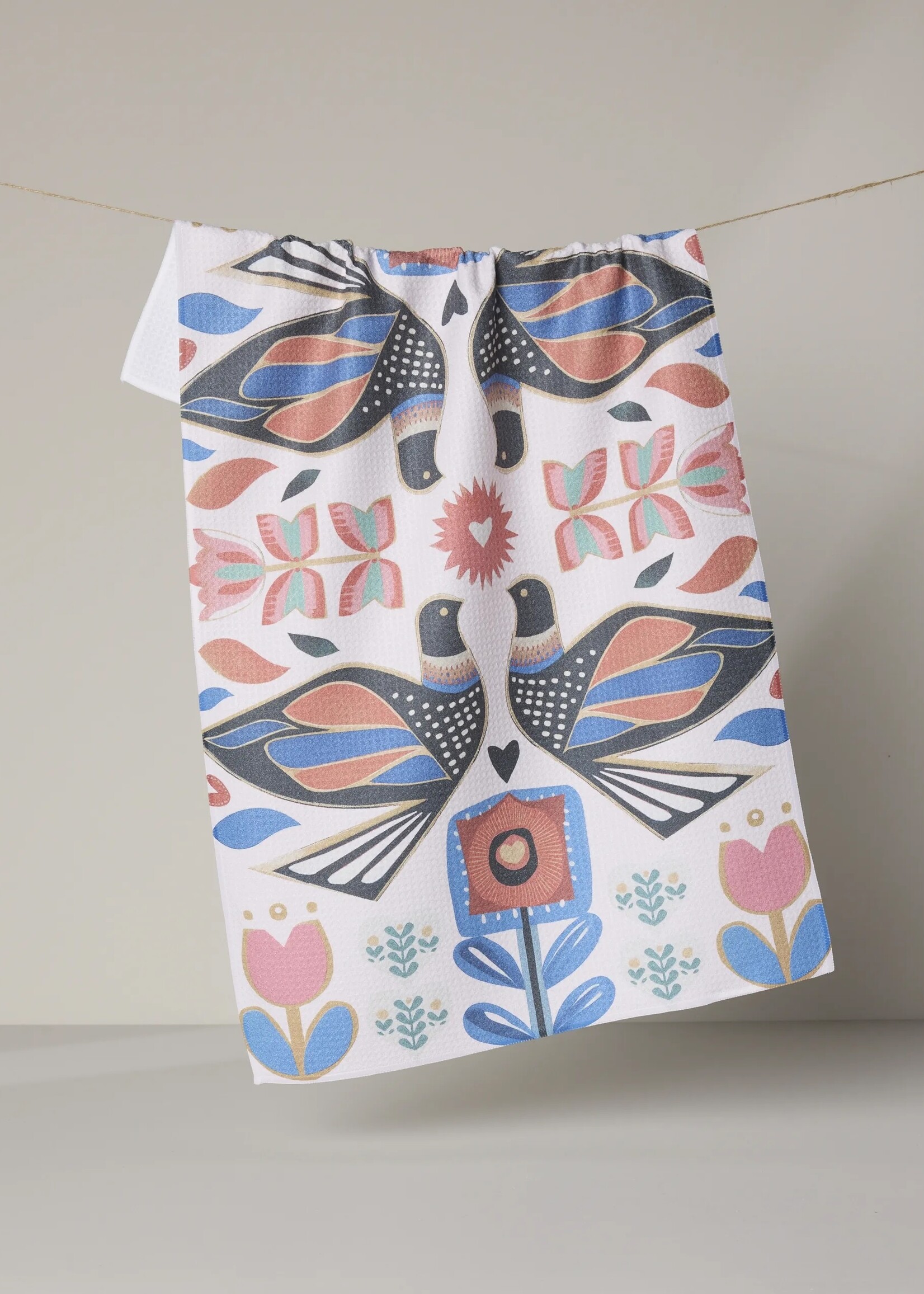 geometry Scandi Lovebirds Tea Towel