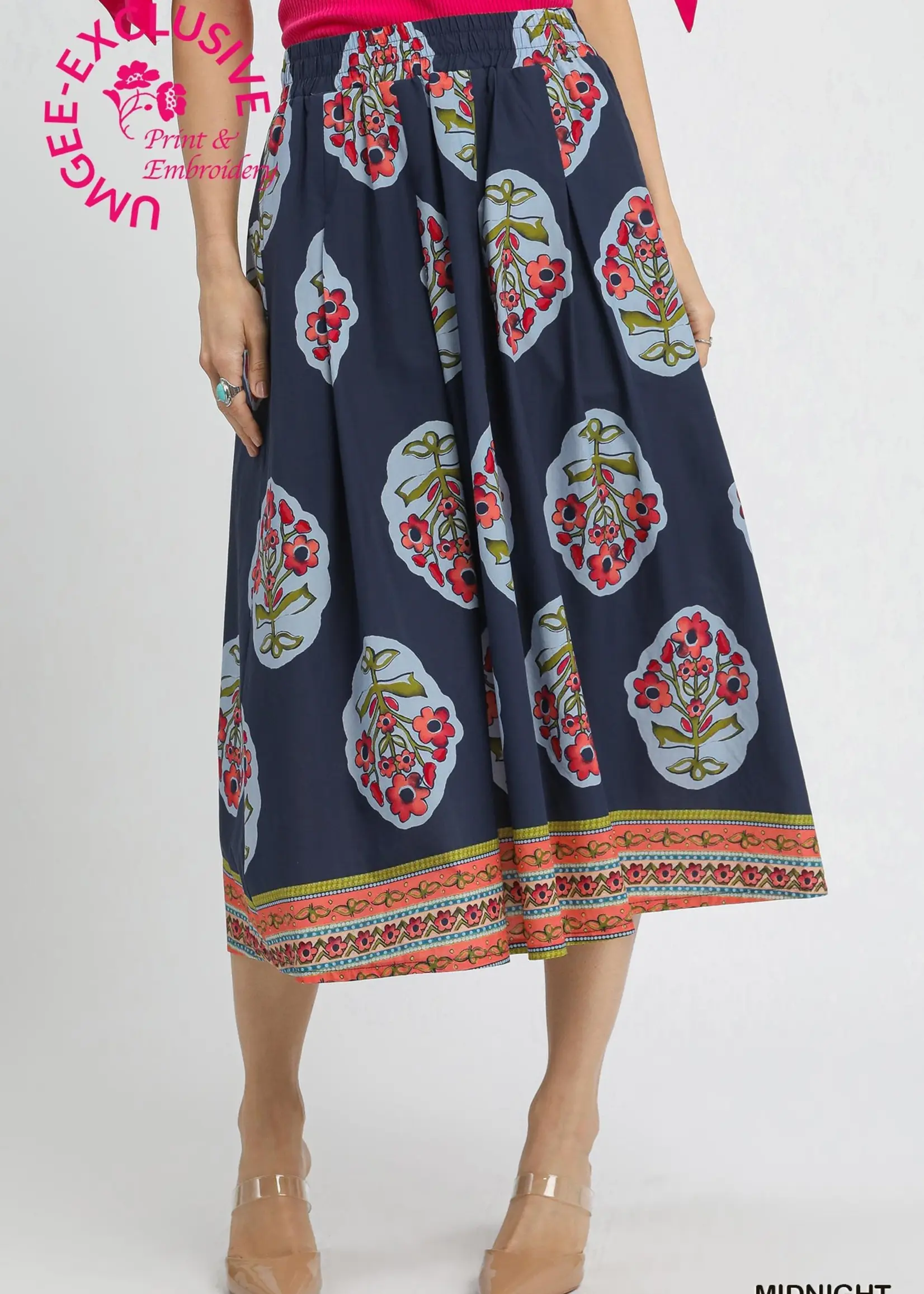 Umgee Adj Drawstring Waist Midi Skirt